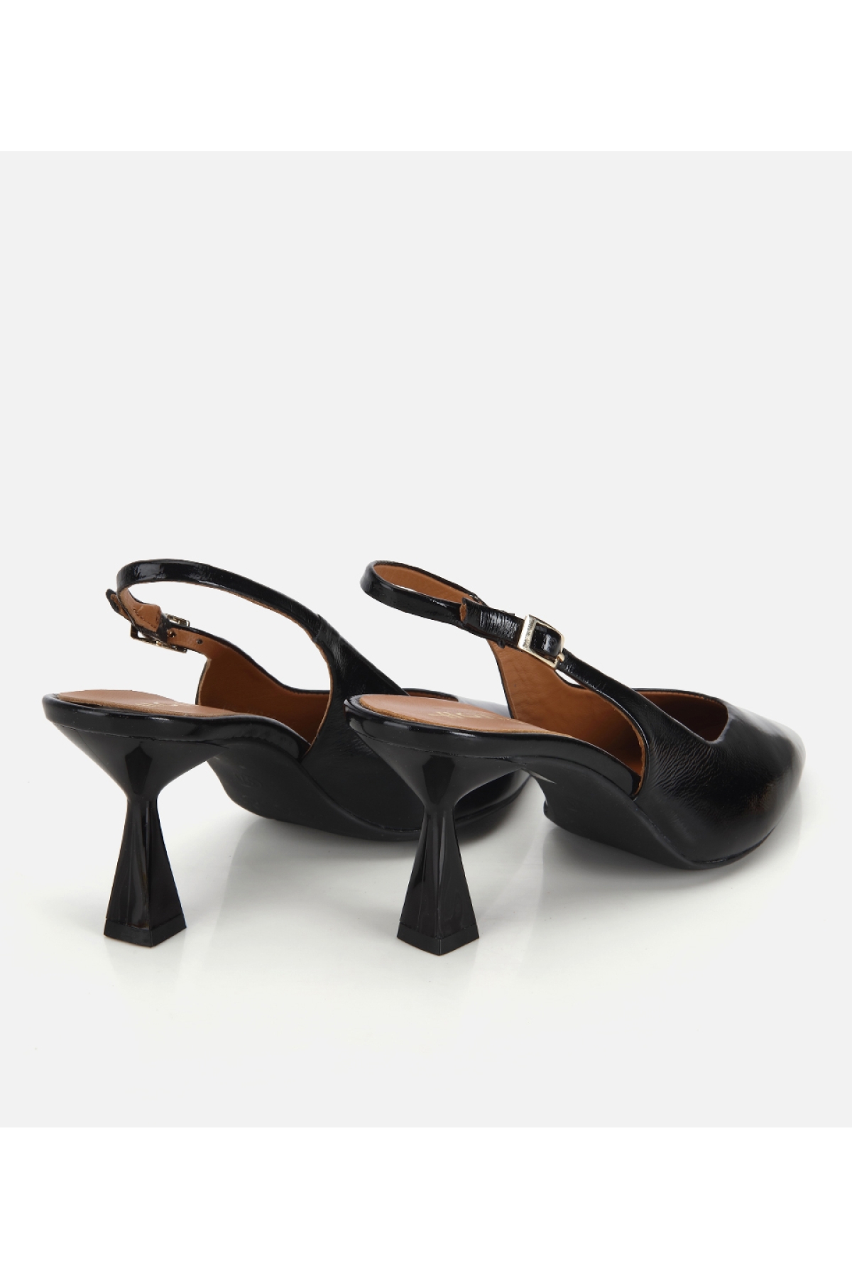 Hotiç Siyah Hotiç Hotiç Rugan Kadın Deri Sivri Burunlu Arkası Açık Kısa Topuklu Stiletto