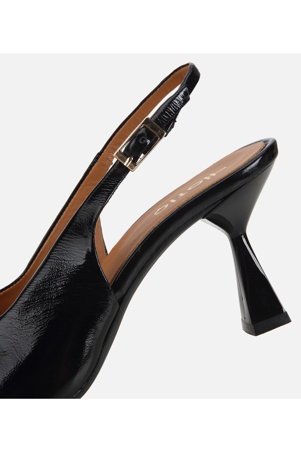 Hotiç Siyah Hotiç Hotiç Rugan Kadın Deri Sivri Burunlu Arkası Açık Kısa Topuklu Stiletto