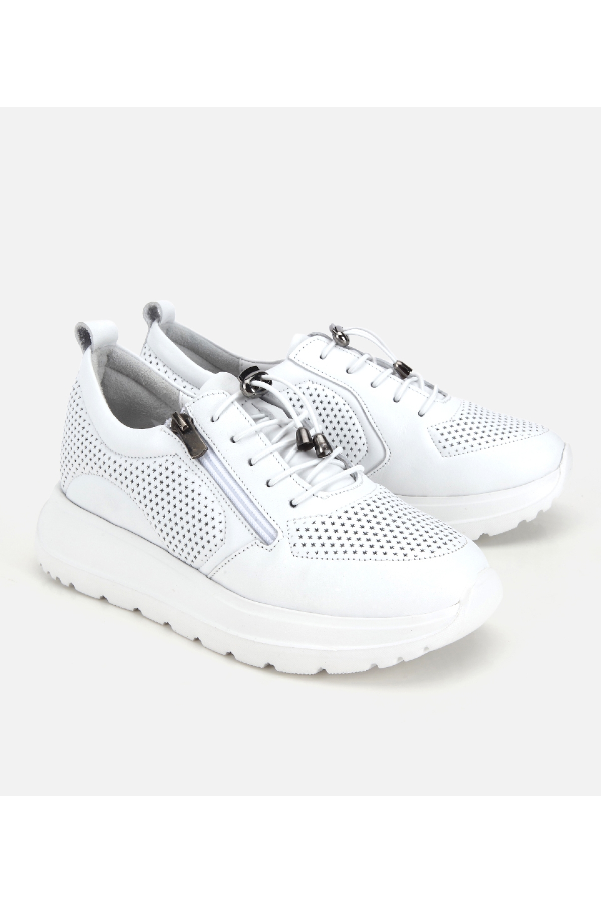 Hotiç Beyaz Hotiç Hotiç Deri Kadın Bağcık Detaylı Spor Ayakkabı