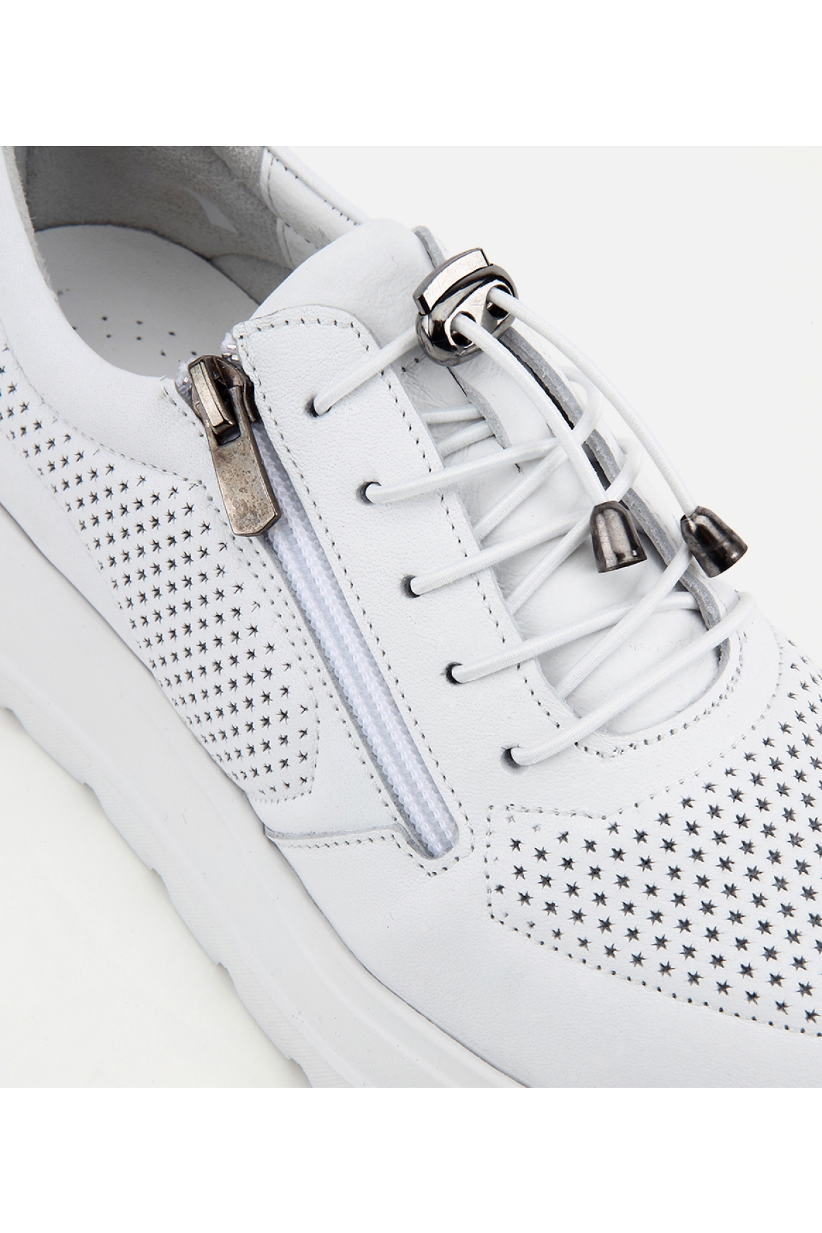 Hotiç Beyaz Hotiç Hotiç Deri Kadın Bağcık Detaylı Spor Ayakkabı