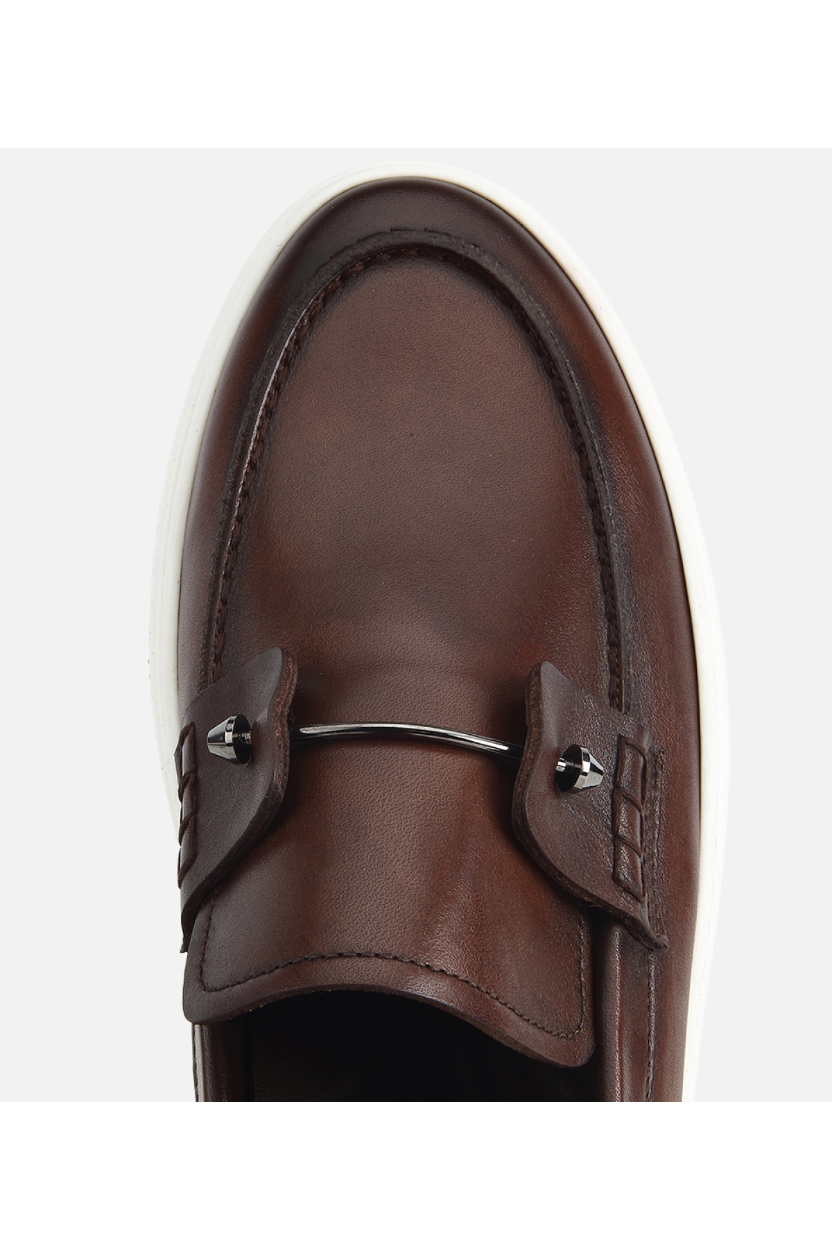 Hotiç Kahverengi Hotiç Hotiç Deri Erkek Metal Detaylı Günlük Loafer