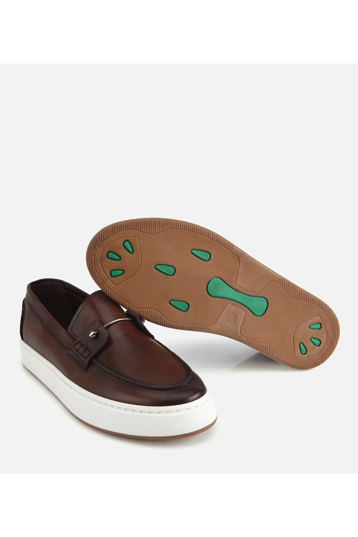 Hotiç Kahverengi Hotiç Hotiç Deri Erkek Metal Detaylı Günlük Loafer