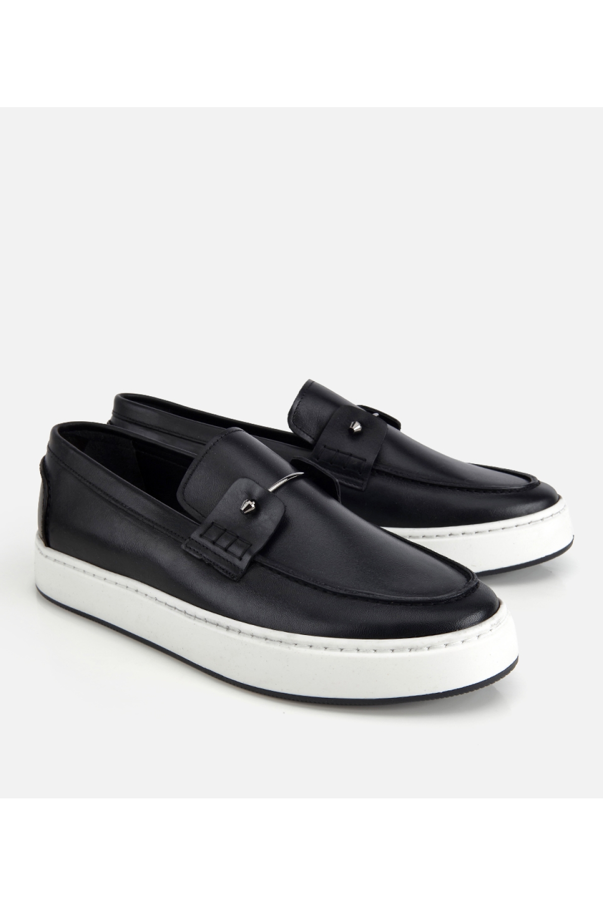 Hotiç Kahverengi Hotiç Hotiç Deri Erkek Metal Detaylı Günlük Loafer