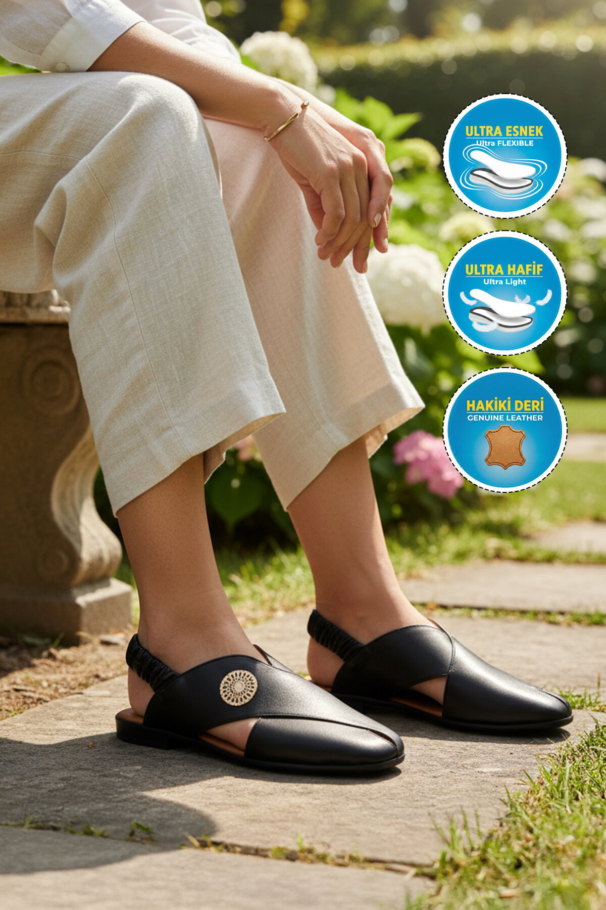 Ayakmod Siyah Ayakmod Hakiki Deri Kadın Sandalet 604 Z