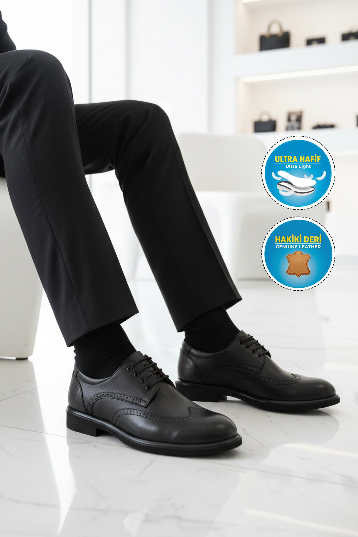 Ayakmod Siyah Ayakmod Premium Hakiki Deri Erkek Klasik Ayakkabı 2075 M