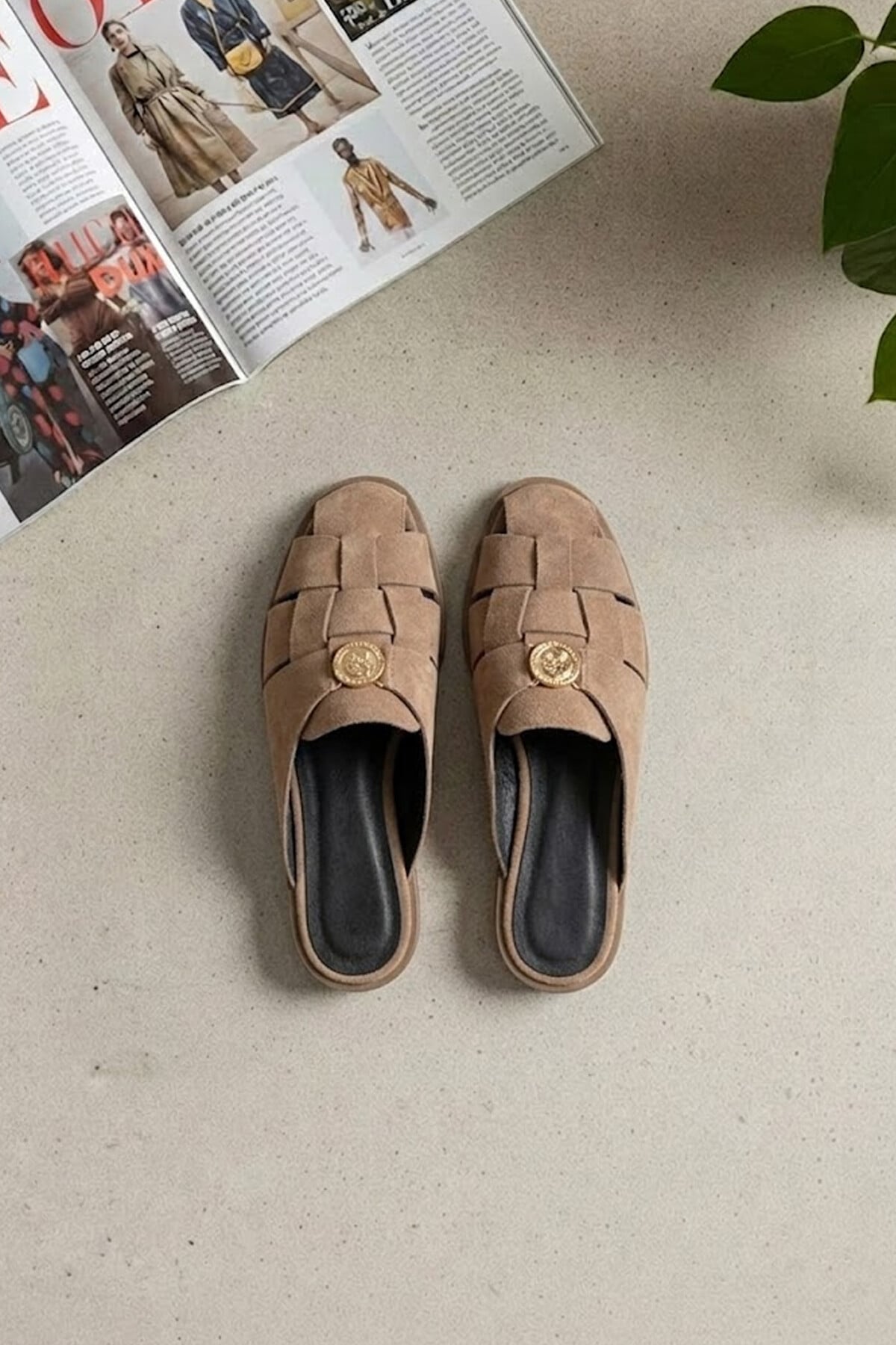 Ayakkabı Fuarı Siyah Ayakkabı Fuarı Fuari Elit ZYN4200 Kadın Hakiki Deri Düz Terlik