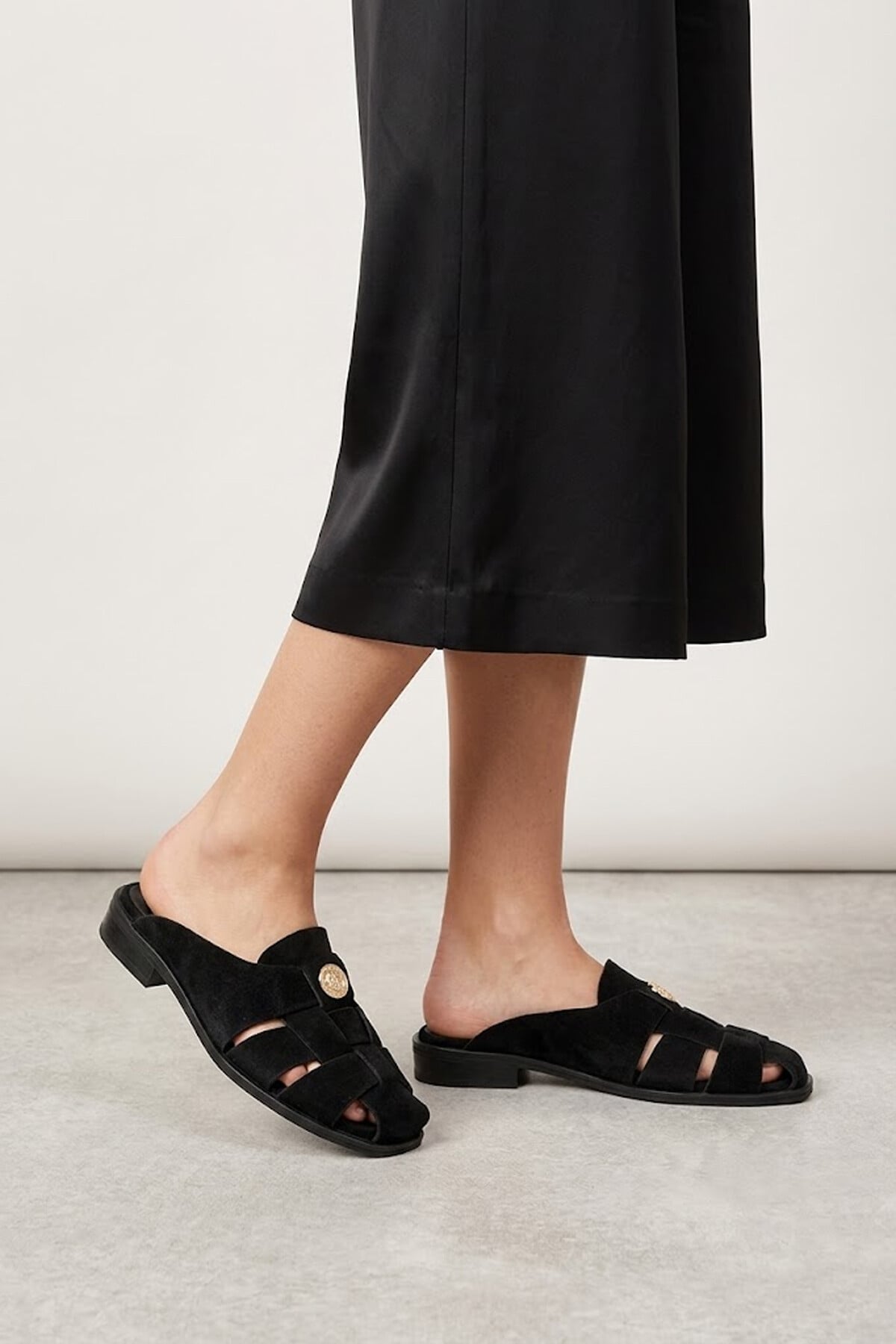 Ayakkabı Fuarı Siyah Ayakkabı Fuarı Fuari Elit ZYN4200 Kadın Hakiki Deri Düz Terlik