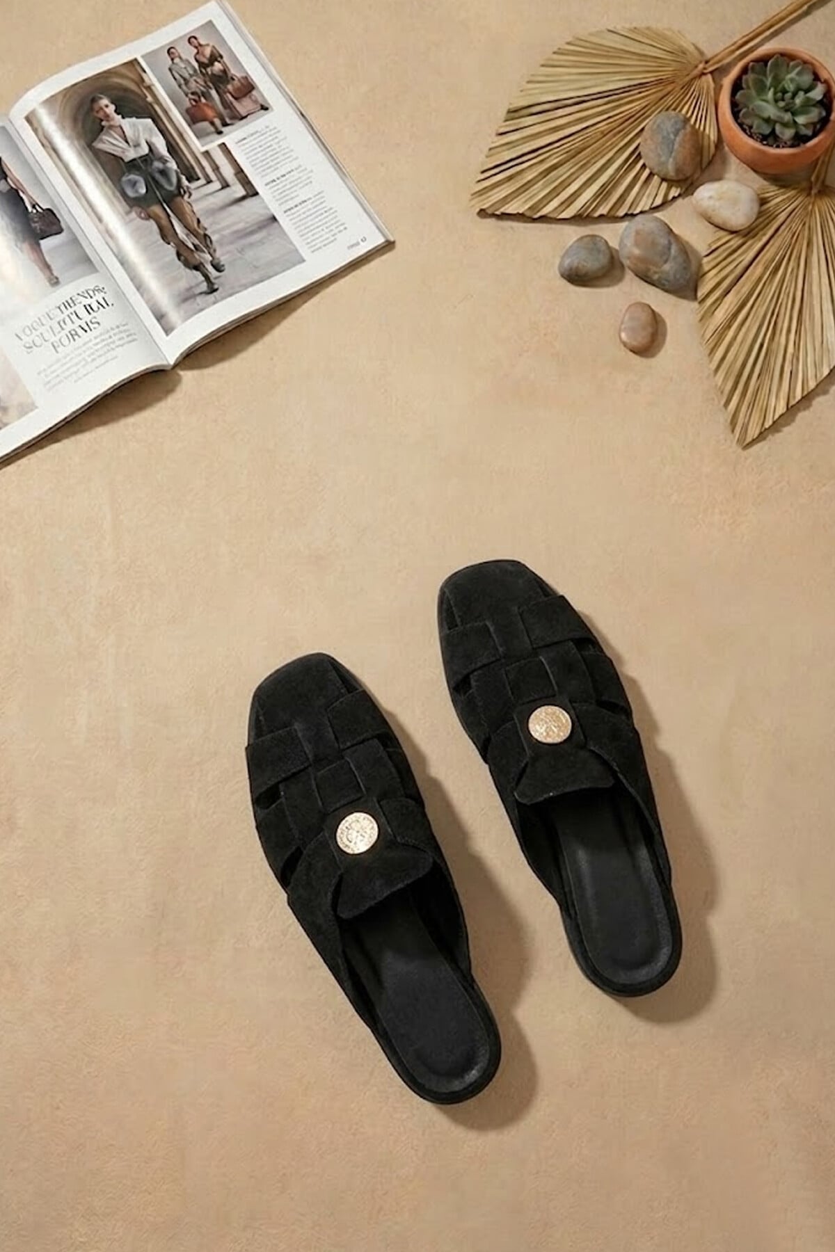 Ayakkabı Fuarı Siyah Ayakkabı Fuarı Fuari Elit ZYN4200 Kadın Hakiki Deri Düz Terlik