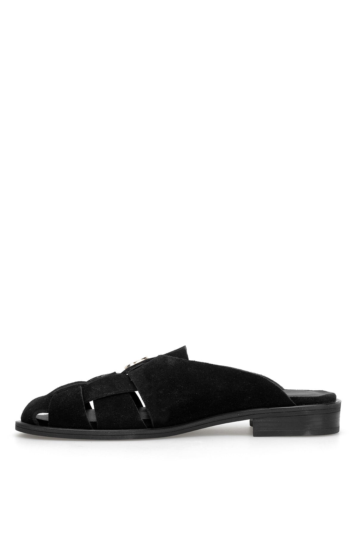 Ayakkabı Fuarı Siyah Ayakkabı Fuarı Fuari Elit ZYN4200 Kadın Hakiki Deri Düz Terlik