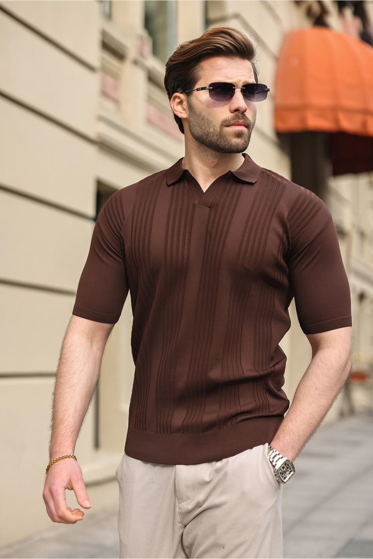 Kahverengi Polo Yaka Triko Erkek Tişört E7469 Fiyatları
