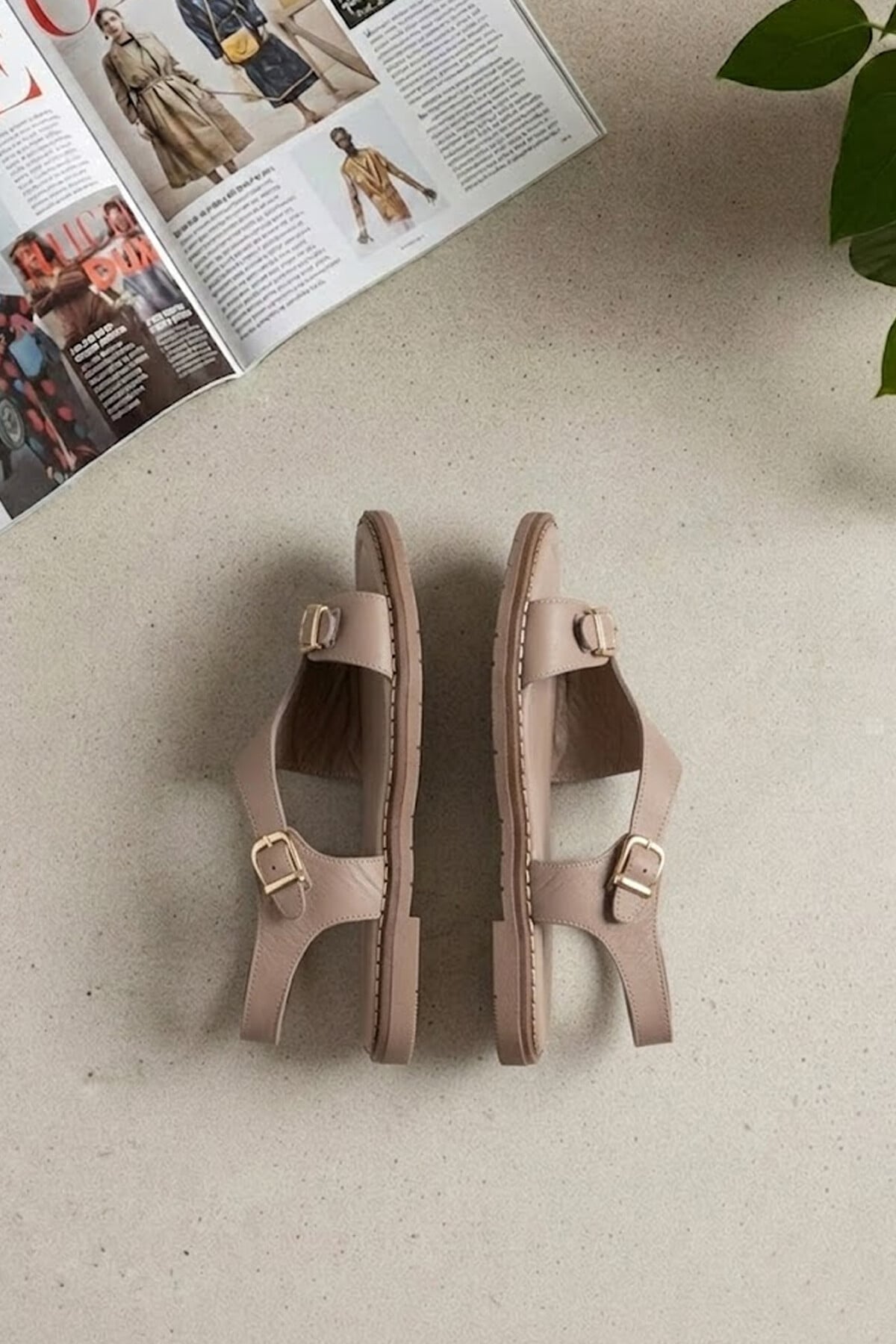 Ayakkabı Fuarı Siyah Ayakkabı Fuarı Fuari Elit KOC54-07 Kadın Hakiki Deri Düz Sandalet