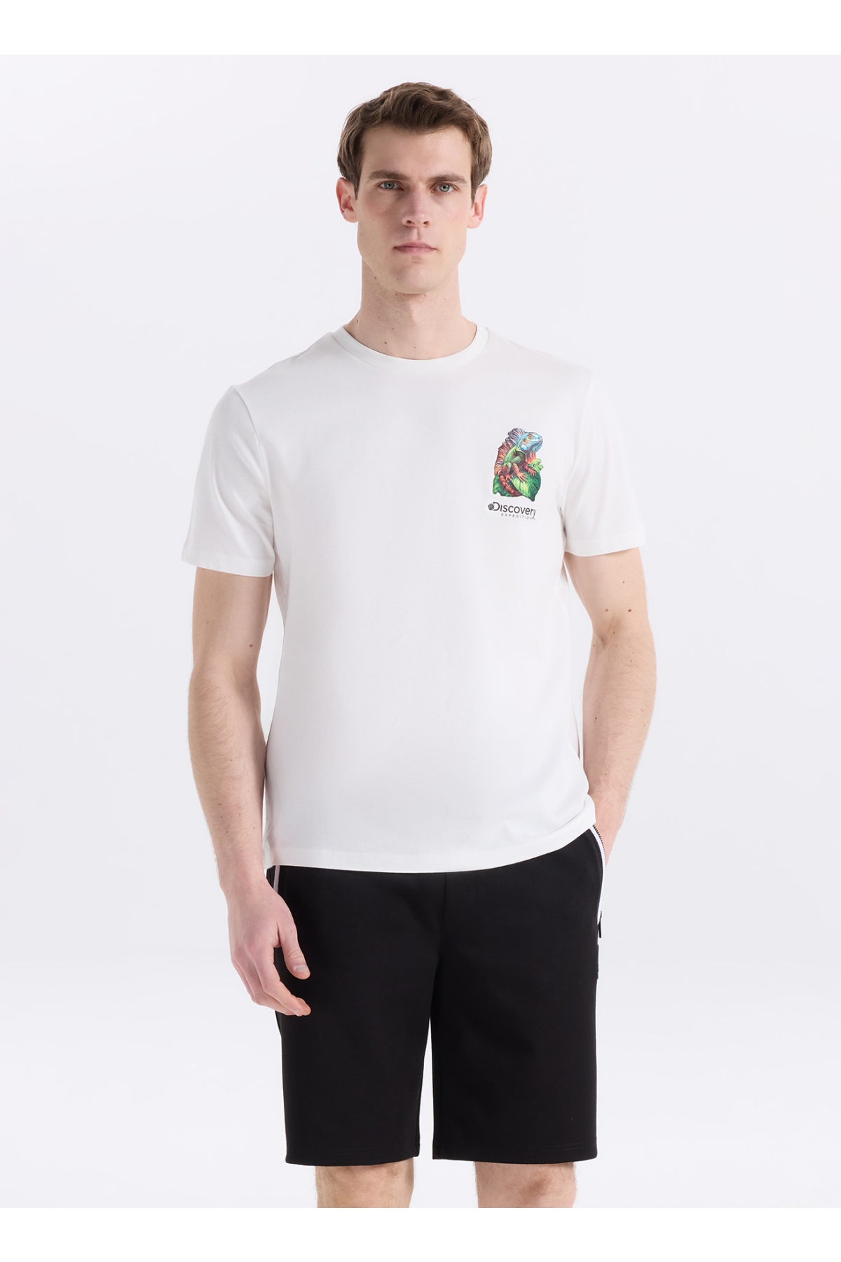 D6SM-TST3681 Kırık Beyaz Bisiklet Yaka Relaxed Fit Erkek T-Shirt