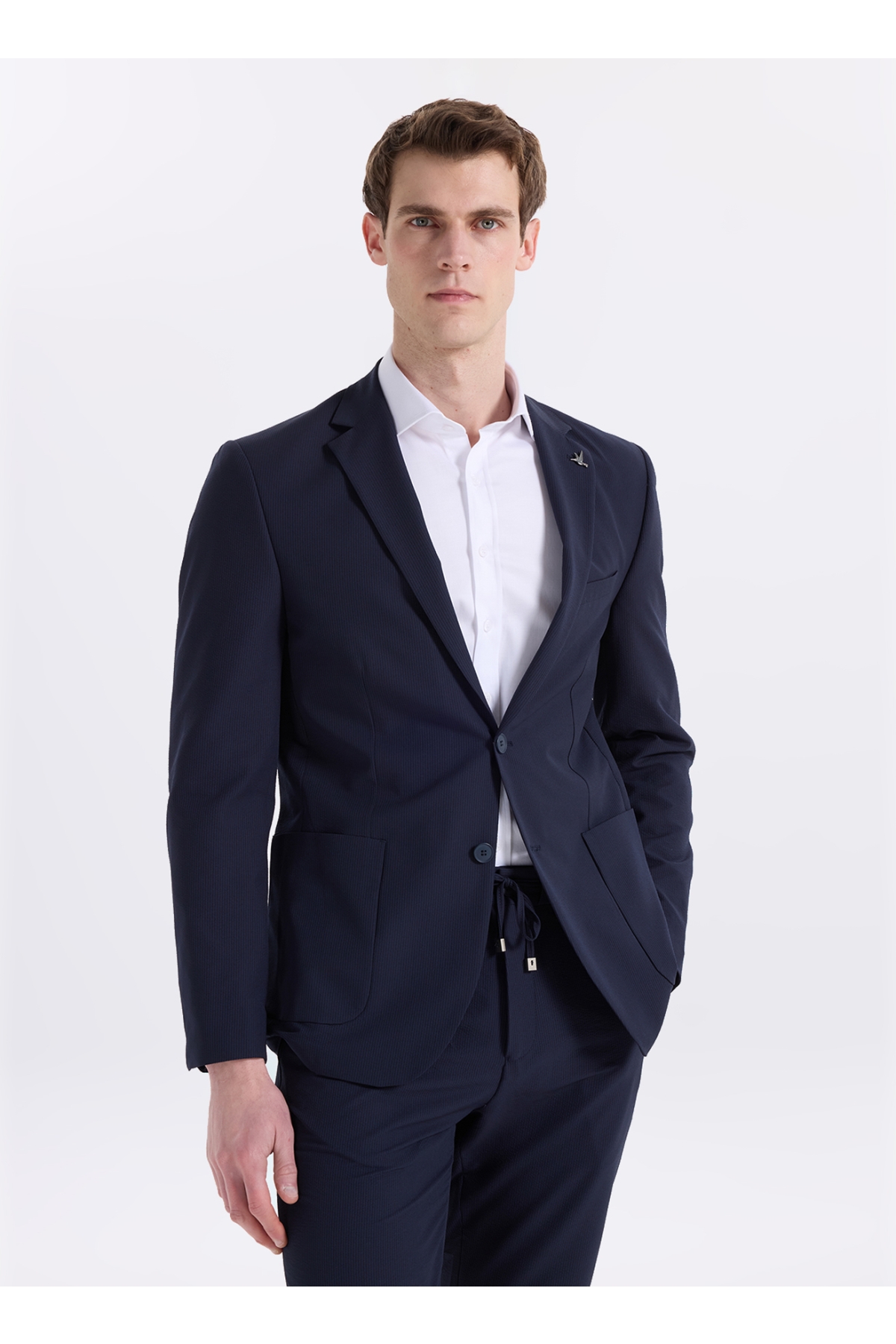 Fabrika Slim Fit Lacivert Erkek Çizgili Ceket NAPOLİ- FT- 2A