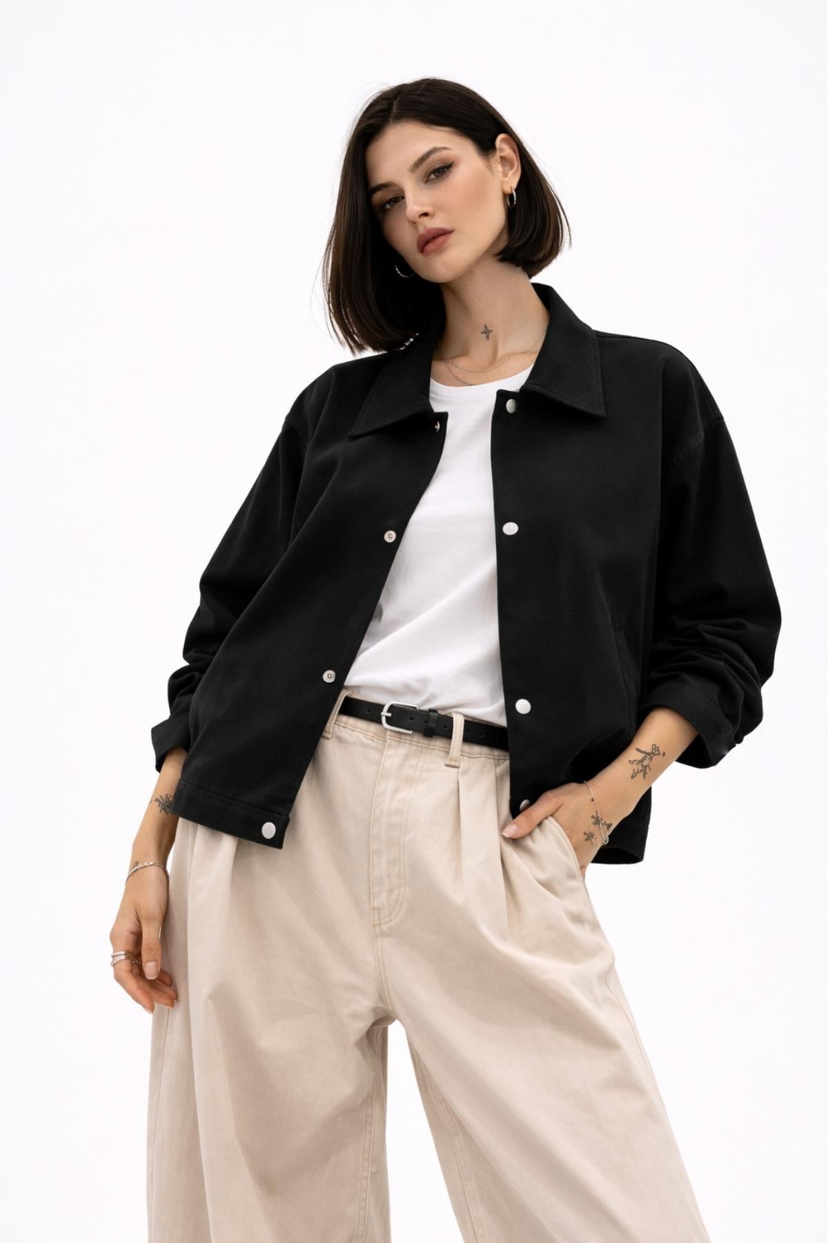 Kadın Oversize Basic Gabardin Mevsimlik Polo Yaka Ceket Fiyatları
