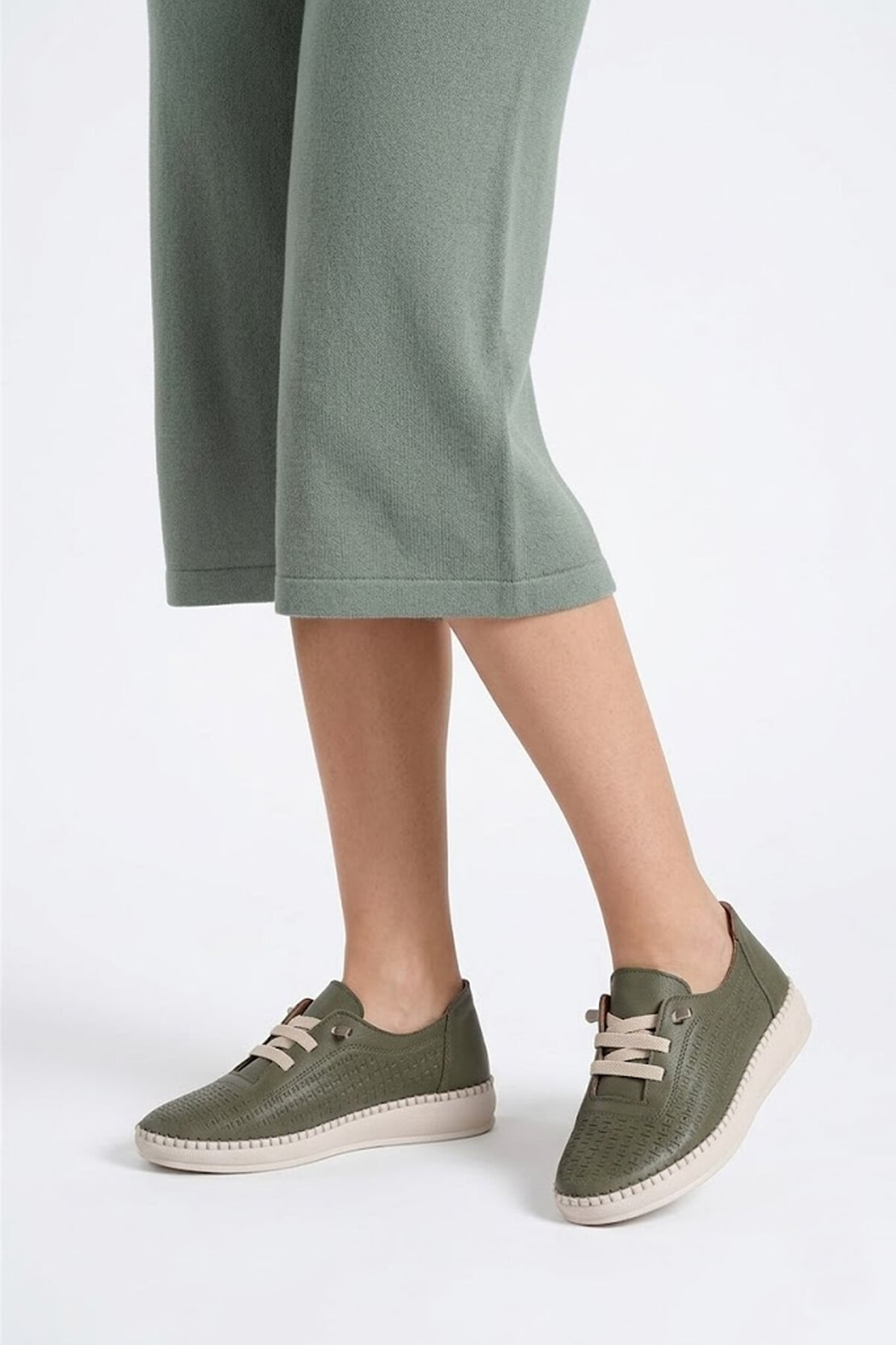 Ayakkabı Fuarı Yeşil Ayakkabı Fuarı Fuari Elit 26YSLNVT04C Kadın Hakiki Deri Espadril