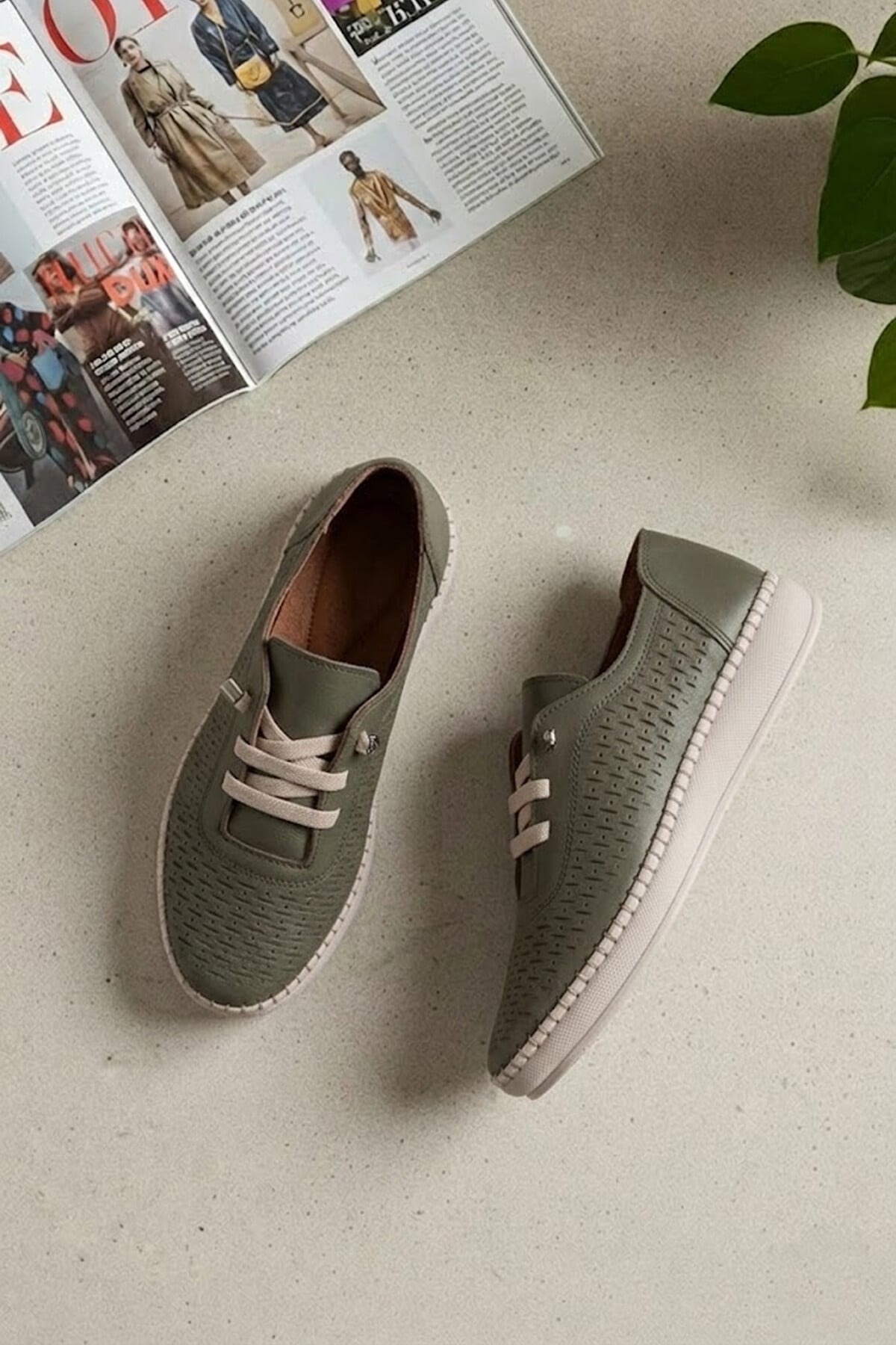 Ayakkabı Fuarı Yeşil Ayakkabı Fuarı Fuari Elit 26YSLNVT04C Kadın Hakiki Deri Espadril