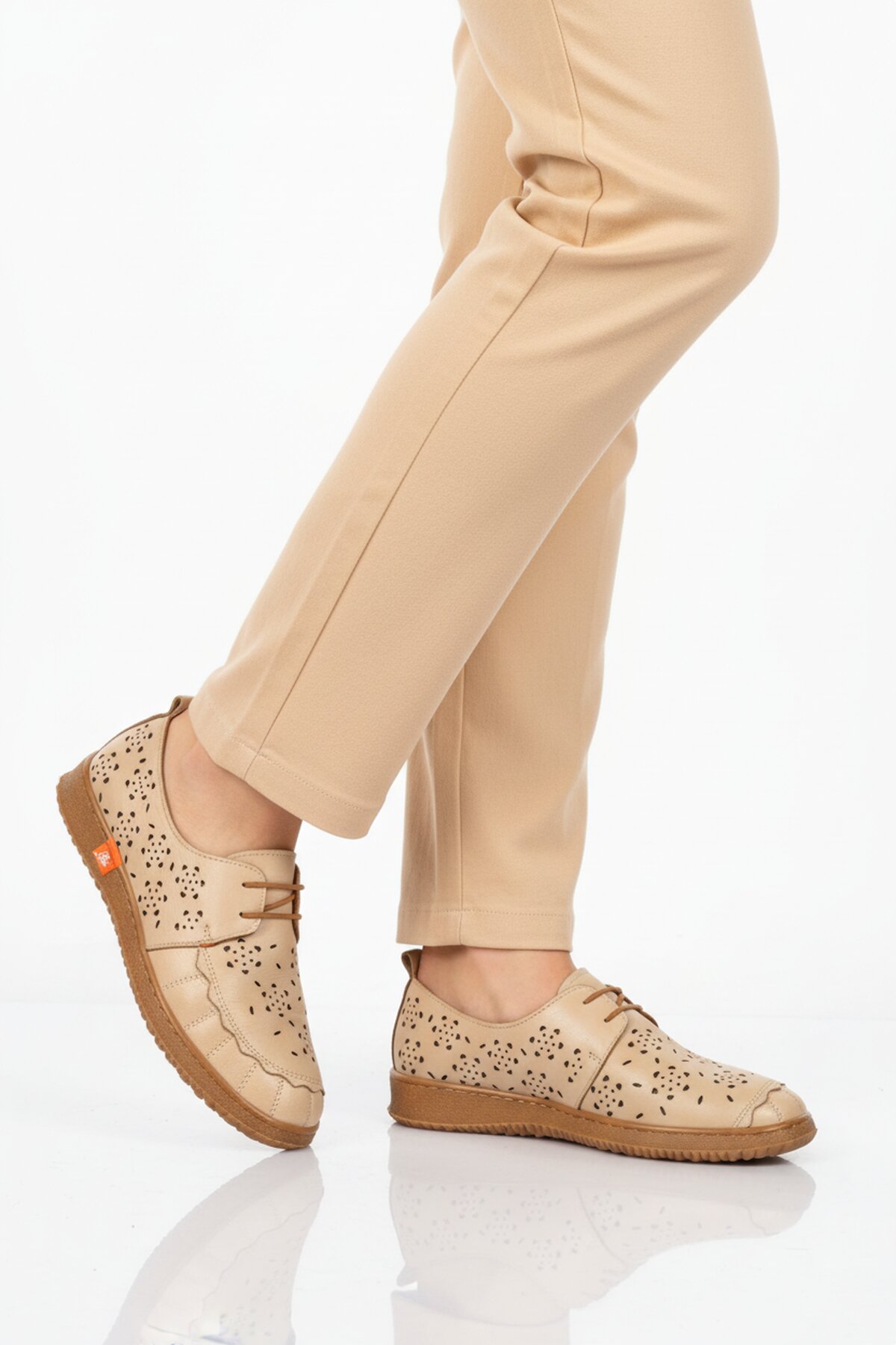 Ayakmod Bej Ayakmod Hakiki Deri Kadın Casual Ayakkabı 2084 Z