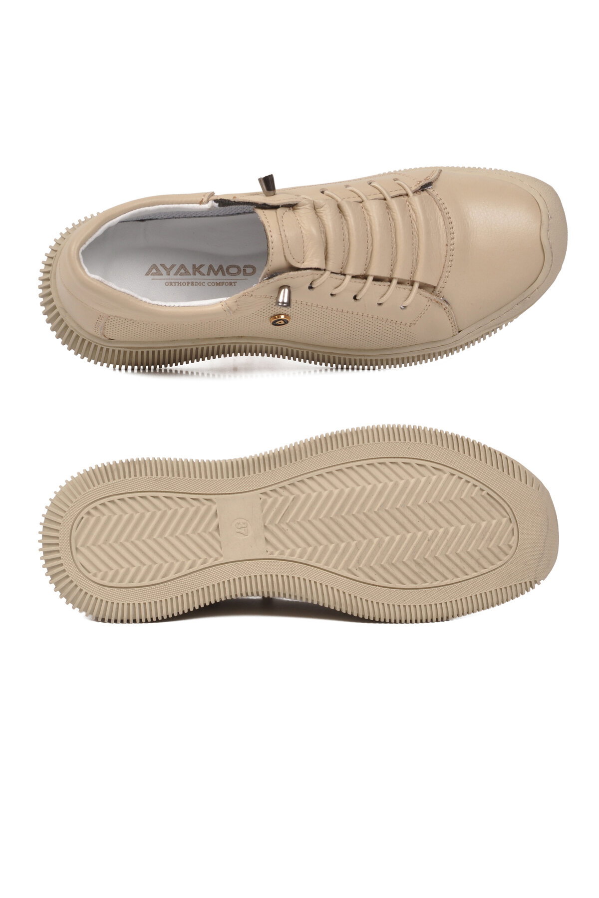 Ayakmod Bej Ayakmod Hakiki Deri Ortopedik Kadın Casual Ayakkabı 5605 Z