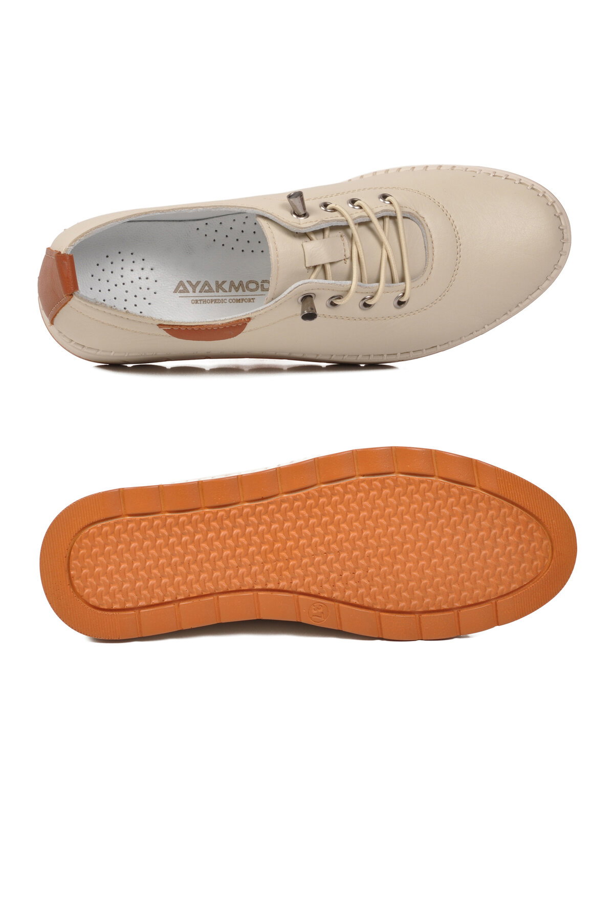 Ayakmod Bej Ayakmod Hakiki Deri Ortopedik Kadın Casual Ayakkabı 3030 Z