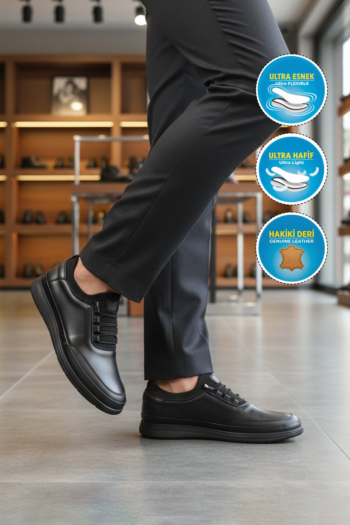 A Spor Siyah A Spor Hakiki Deri Erkek Casual Ayakkabı