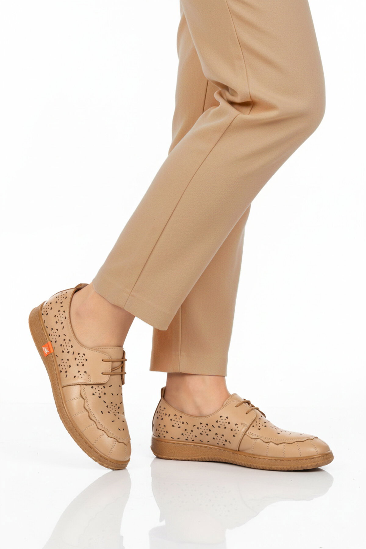 A Spor Bej A Spor Hakiki Deri Kadın Casual Ayakkabı