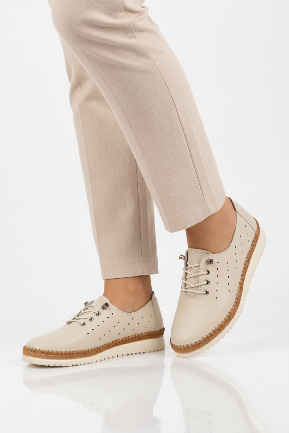 A Spor Bej A Spor Hakiki Deri Kadın Günlük Ayakkabı