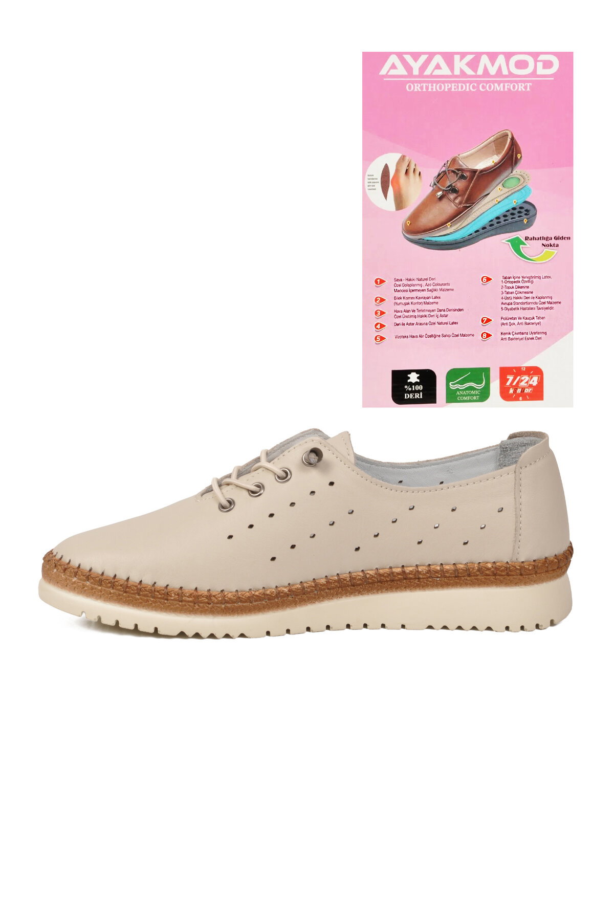 A Spor Bej A Spor Hakiki Deri Kadın Günlük Ayakkabı