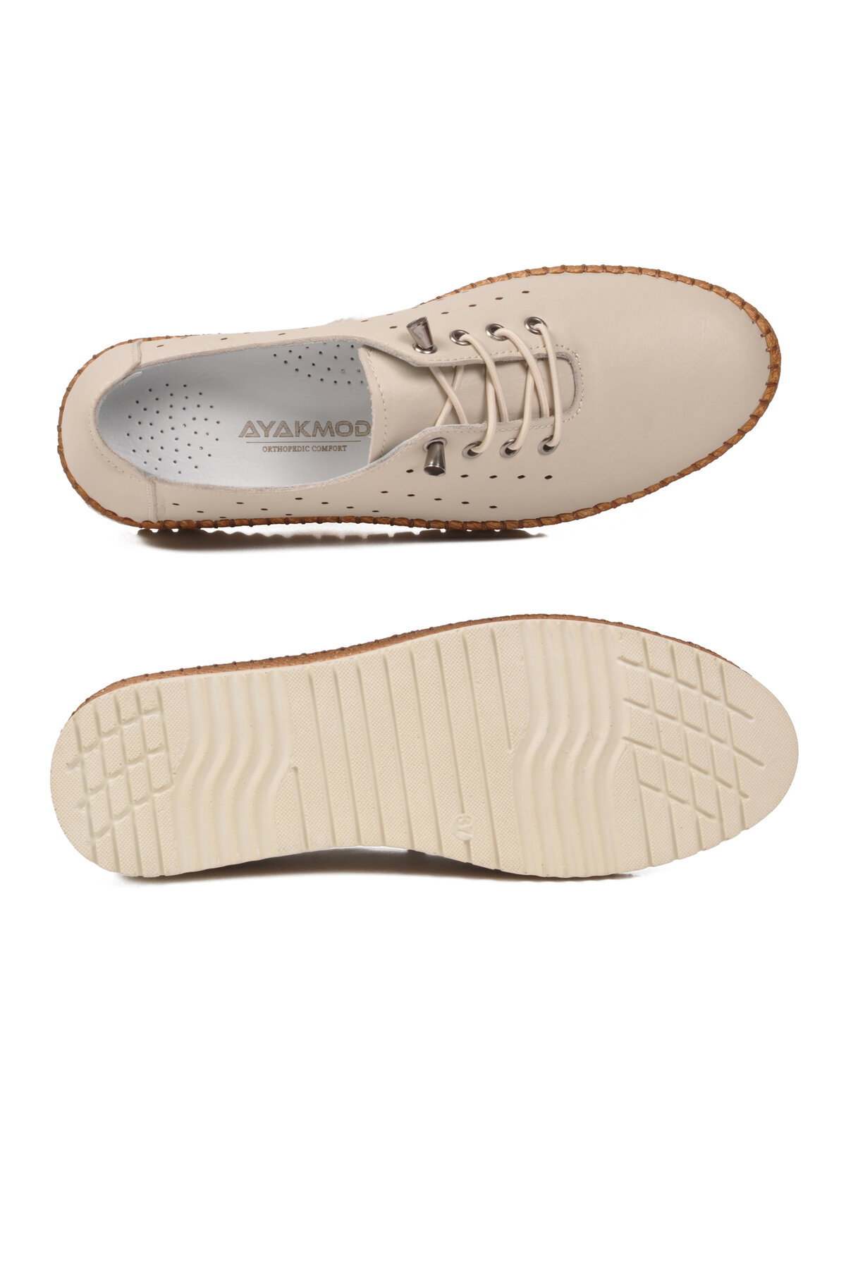 A Spor Bej A Spor Hakiki Deri Kadın Günlük Ayakkabı
