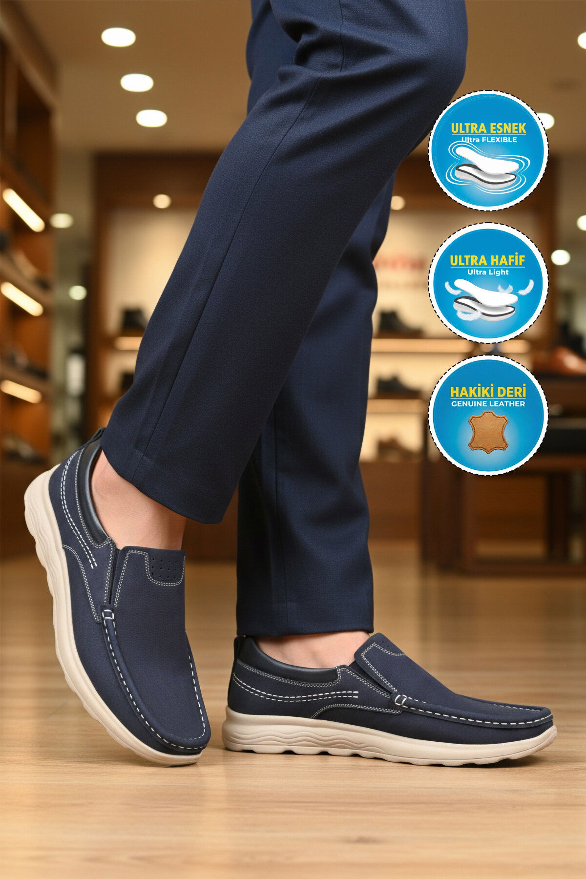 A Spor Lacivert A Spor Hakiki Deri Erkek Casual Ayakkabı