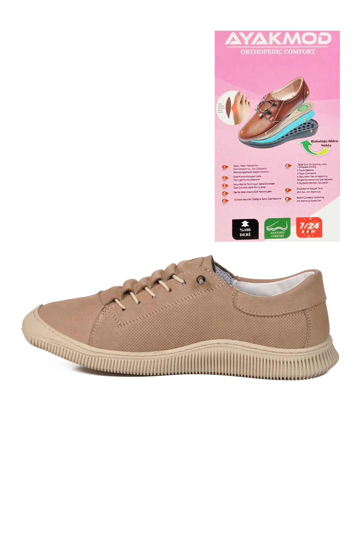A Spor Bej A Spor Hakiki Deri Kadın Casual Ayakkabı