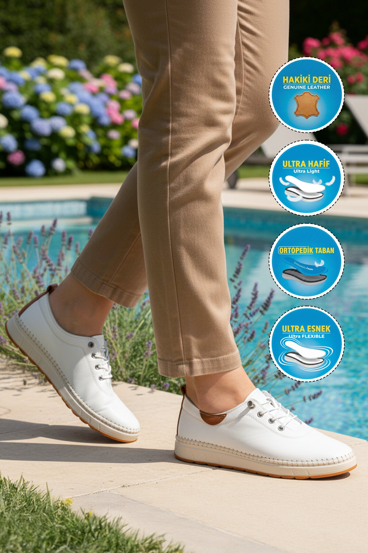 A Spor Bej A Spor Hakiki Deri Kadın Casual Ayakkabı