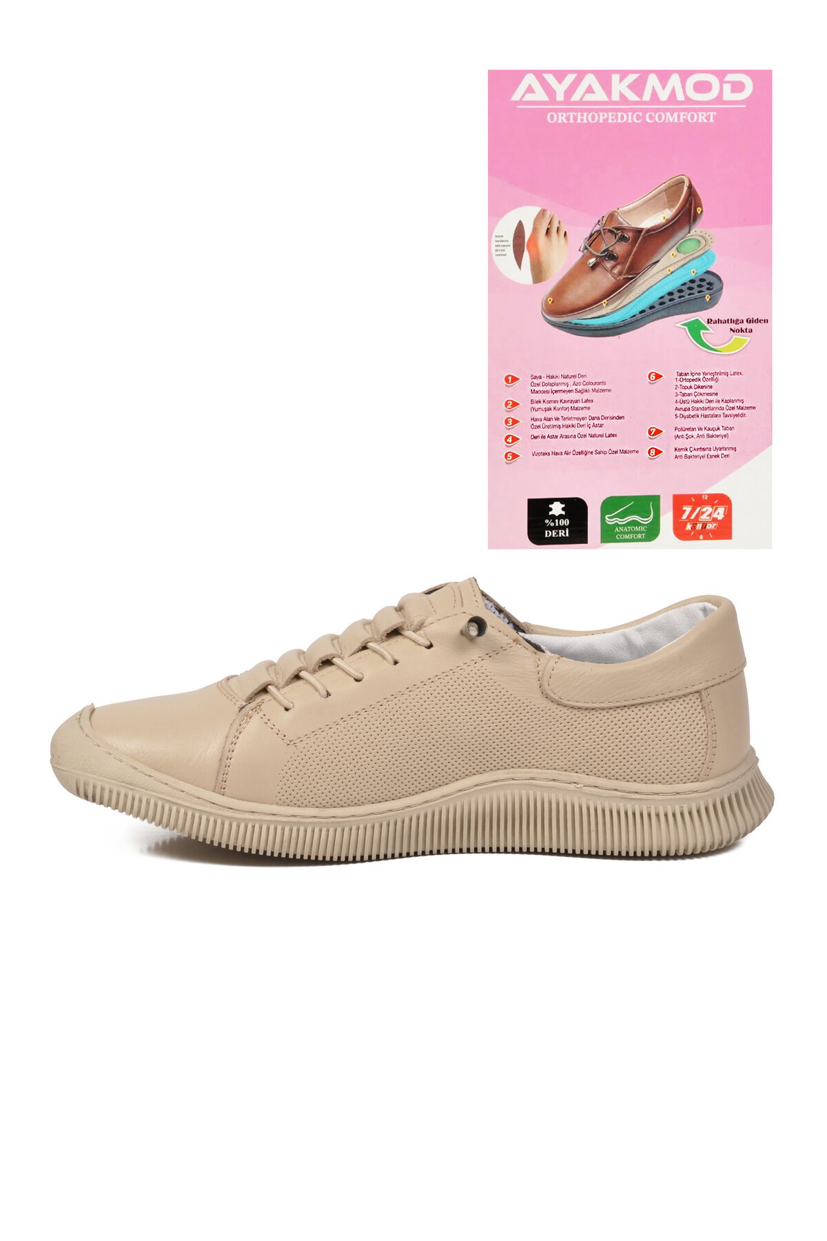 A Spor Bej A Spor Hakiki Deri Kadın Casual Ayakkabı