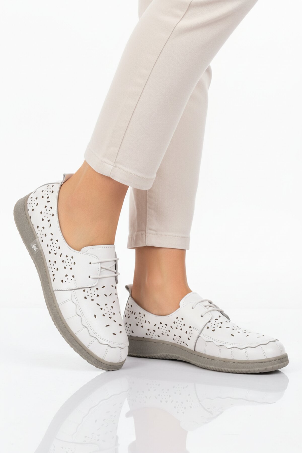 A Spor Bej A Spor Hakiki Deri Kadın Casual Ayakkabı