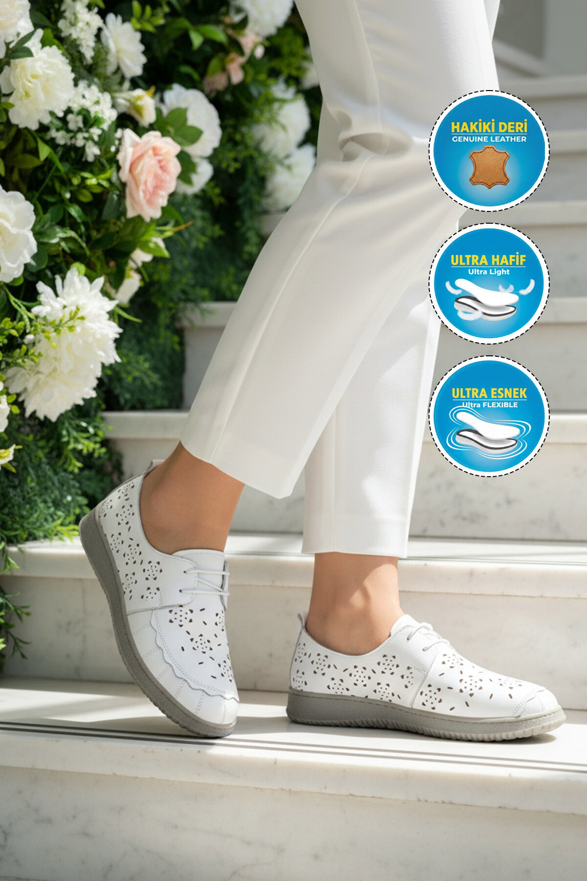 A Spor Bej A Spor Hakiki Deri Kadın Casual Ayakkabı