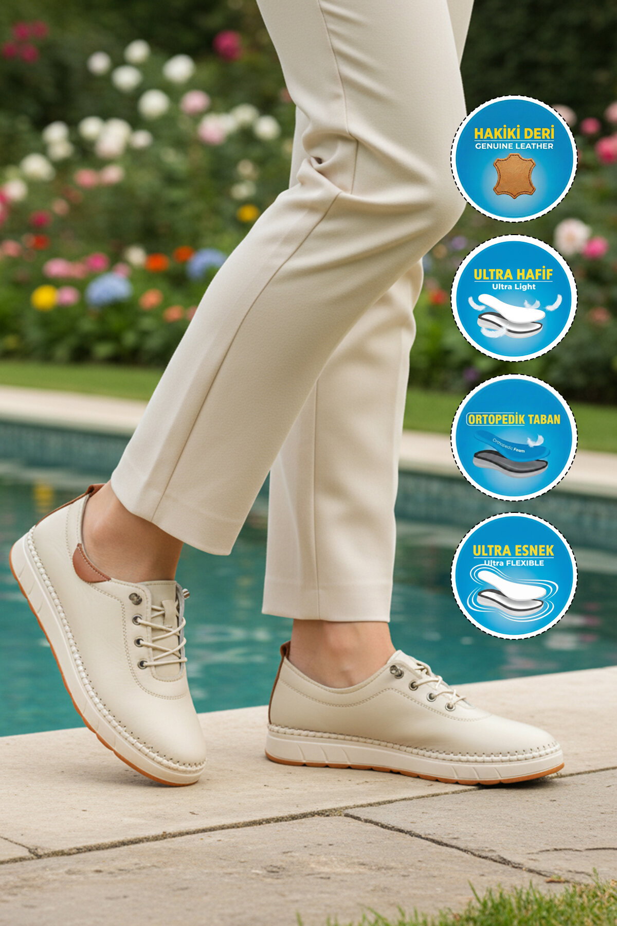 A Spor Bej A Spor Hakiki Deri Kadın Casual Ayakkabı