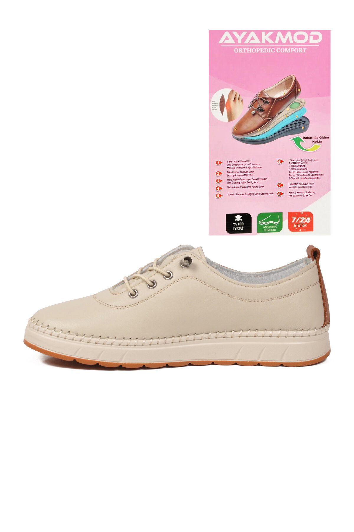 A Spor Bej A Spor Hakiki Deri Kadın Casual Ayakkabı