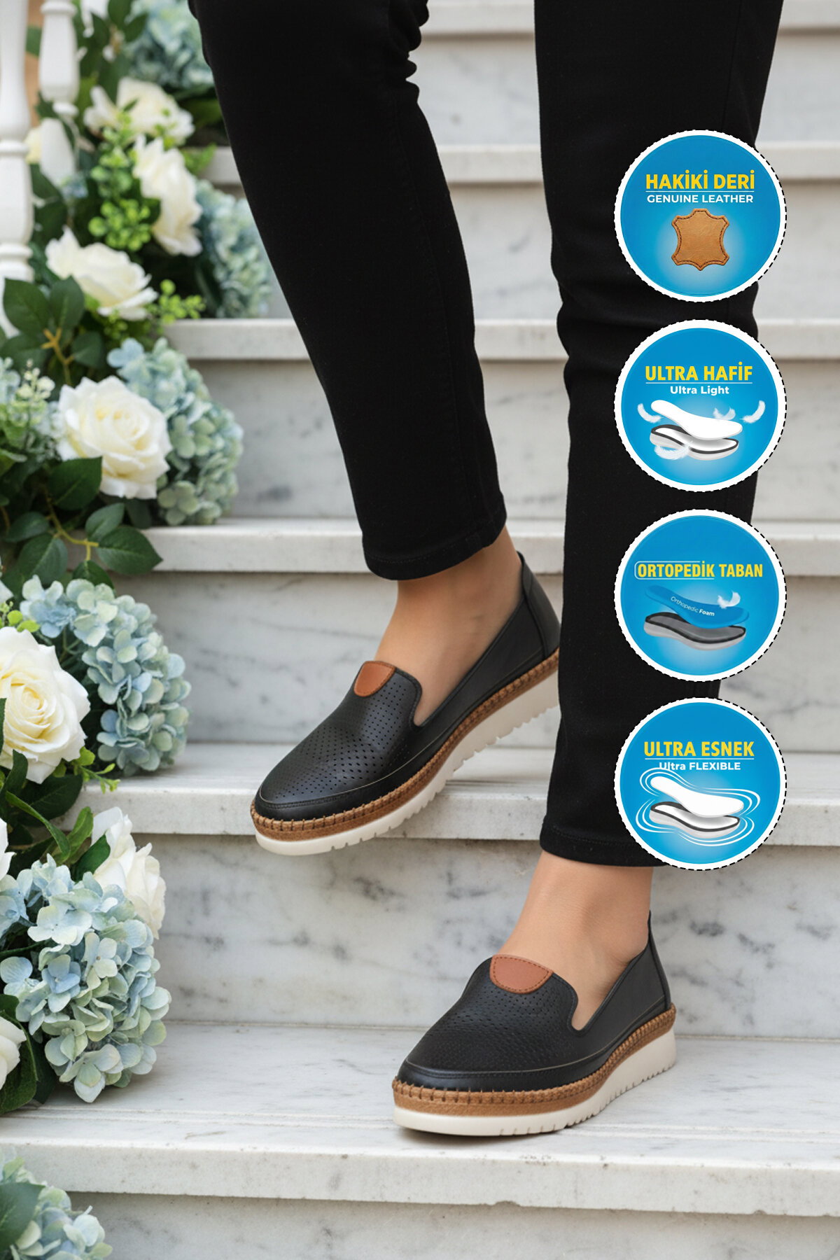 A Spor Siyah A Spor Hakiki Deri Kadın Casual Ayakkabı