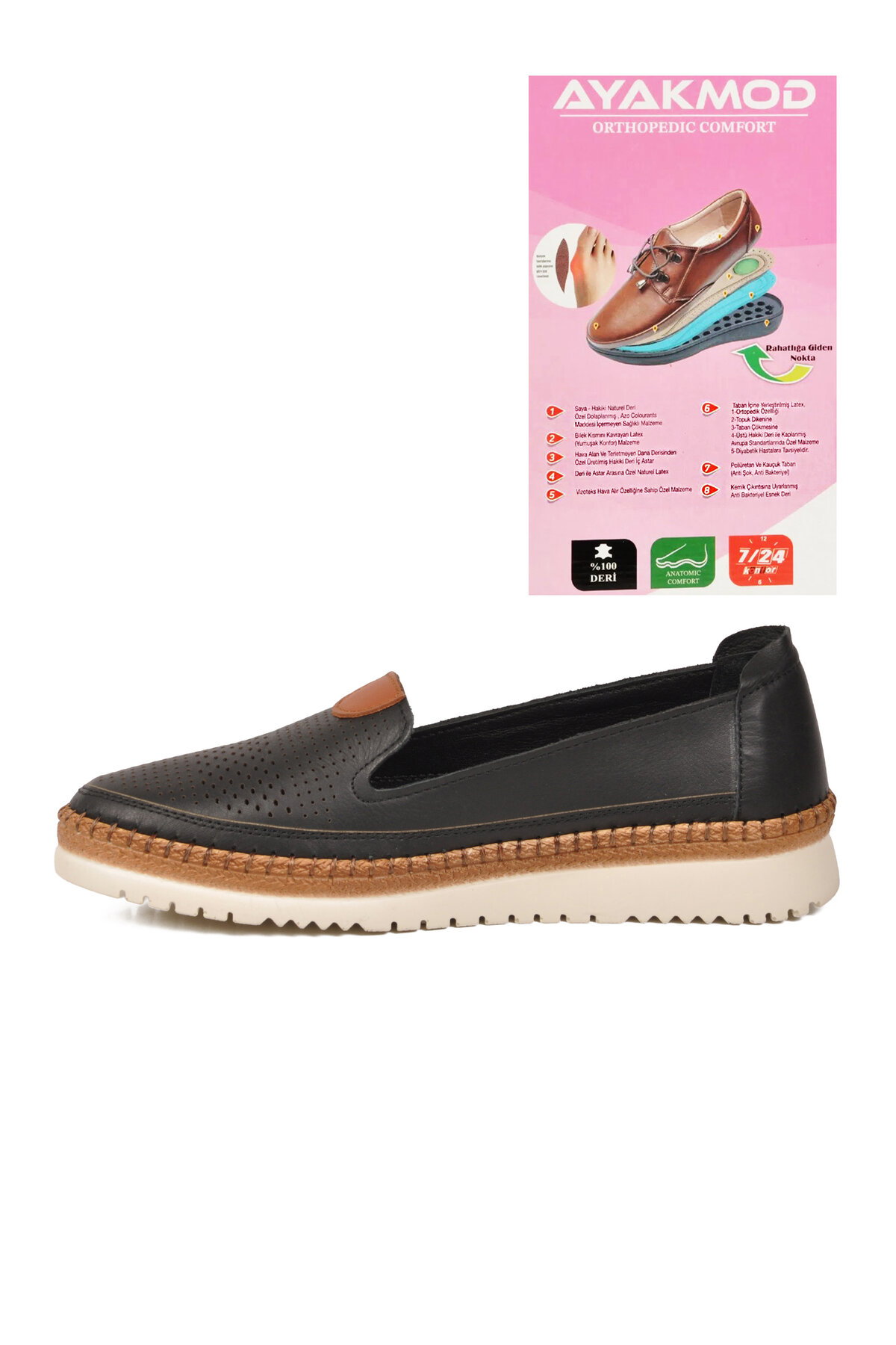 A Spor Siyah A Spor Hakiki Deri Kadın Casual Ayakkabı