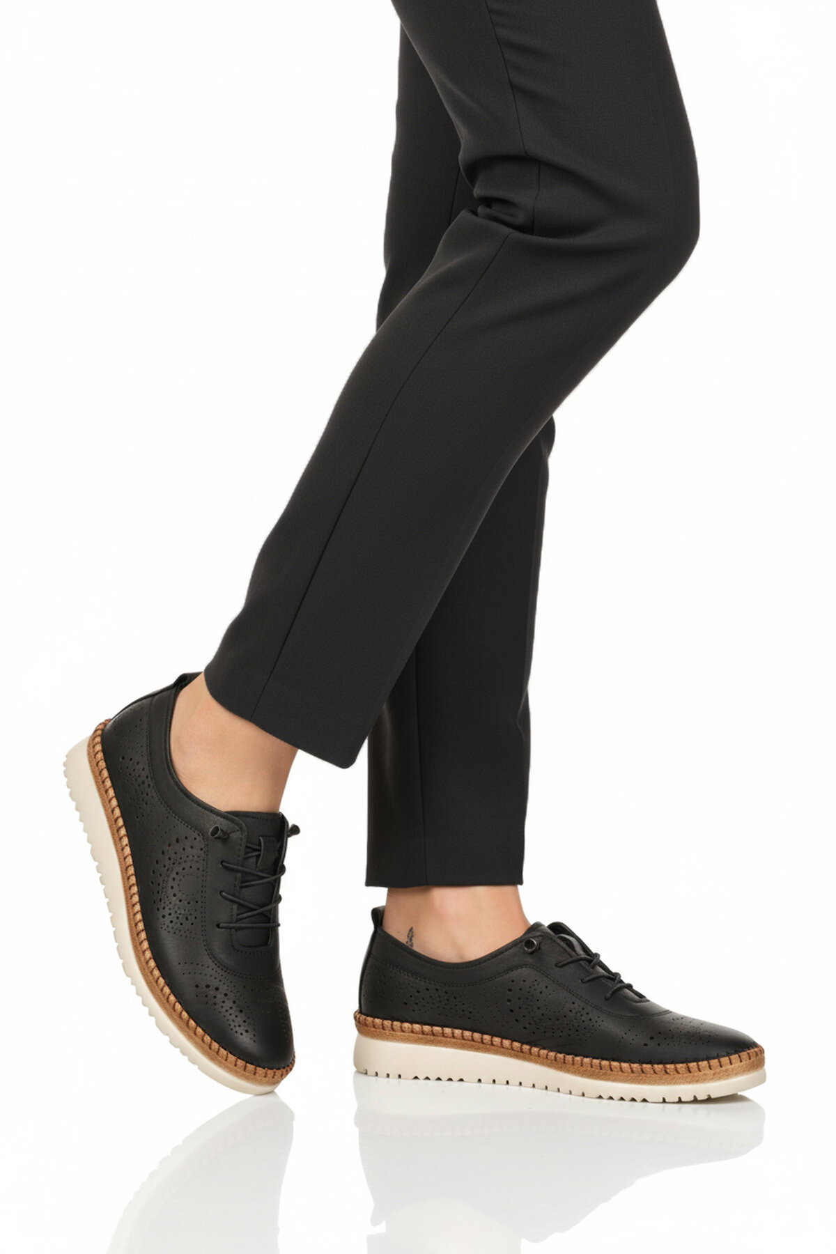 A Spor Siyah A Spor Hakiki Deri Kadın Casual Ayakkabı