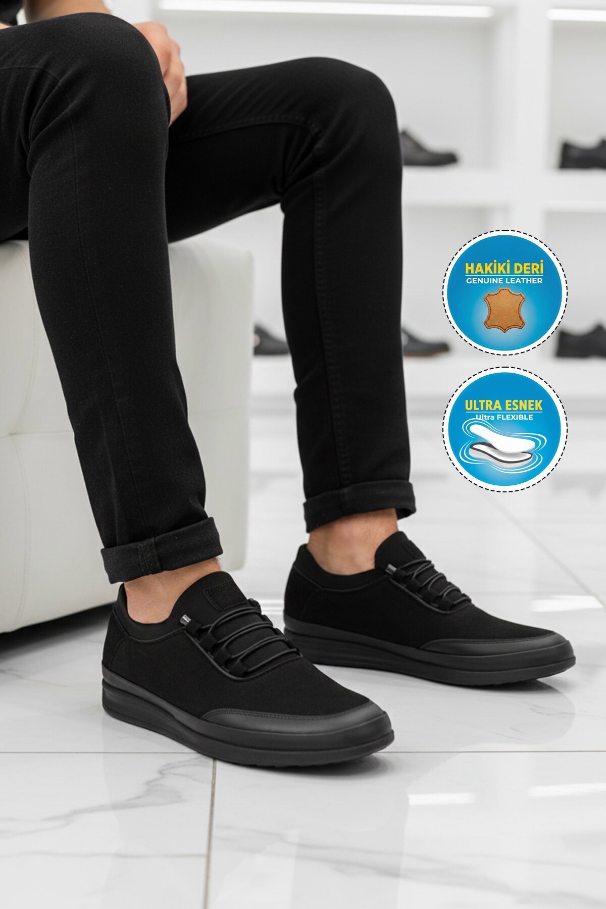 A Spor Siyah A Spor Hakiki Deri Erkek Casual Ayakkabı