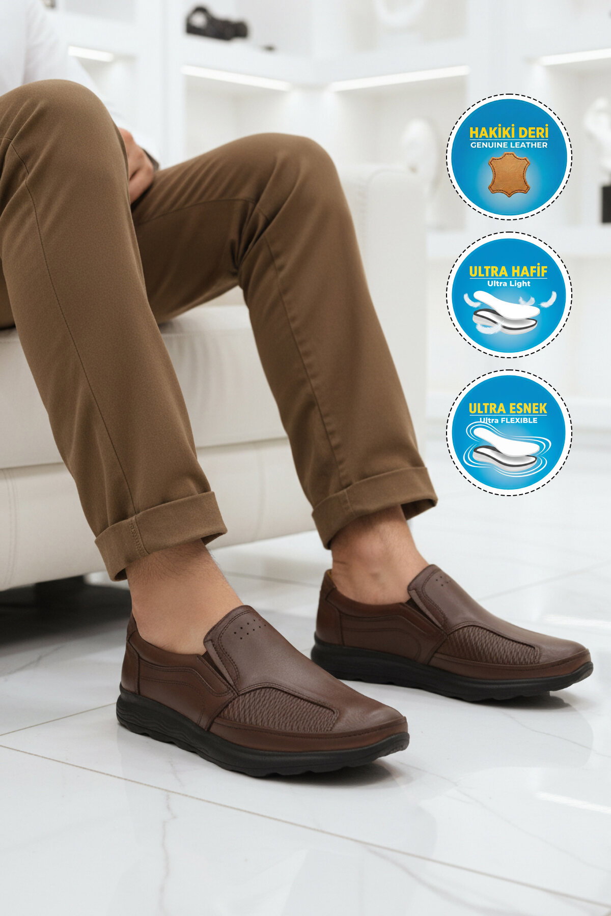 A Spor Kahverengi A Spor Hakiki Deri Erkek Casual Ayakkabı