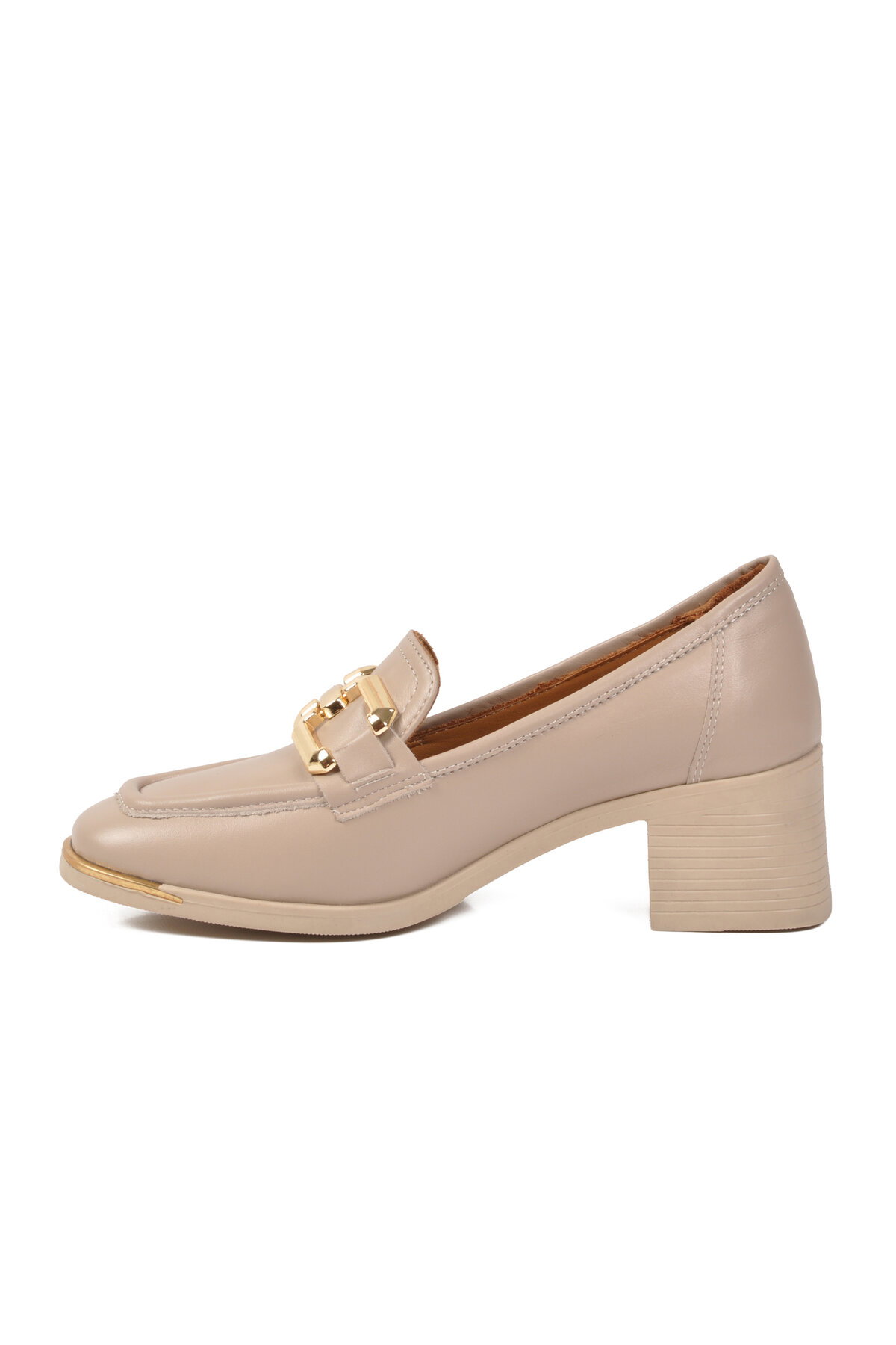 Ayakmod Bej Ayakmod Premium Hakiki Deri Kadın Topuklu Klasik Ayakkabı 757 Z