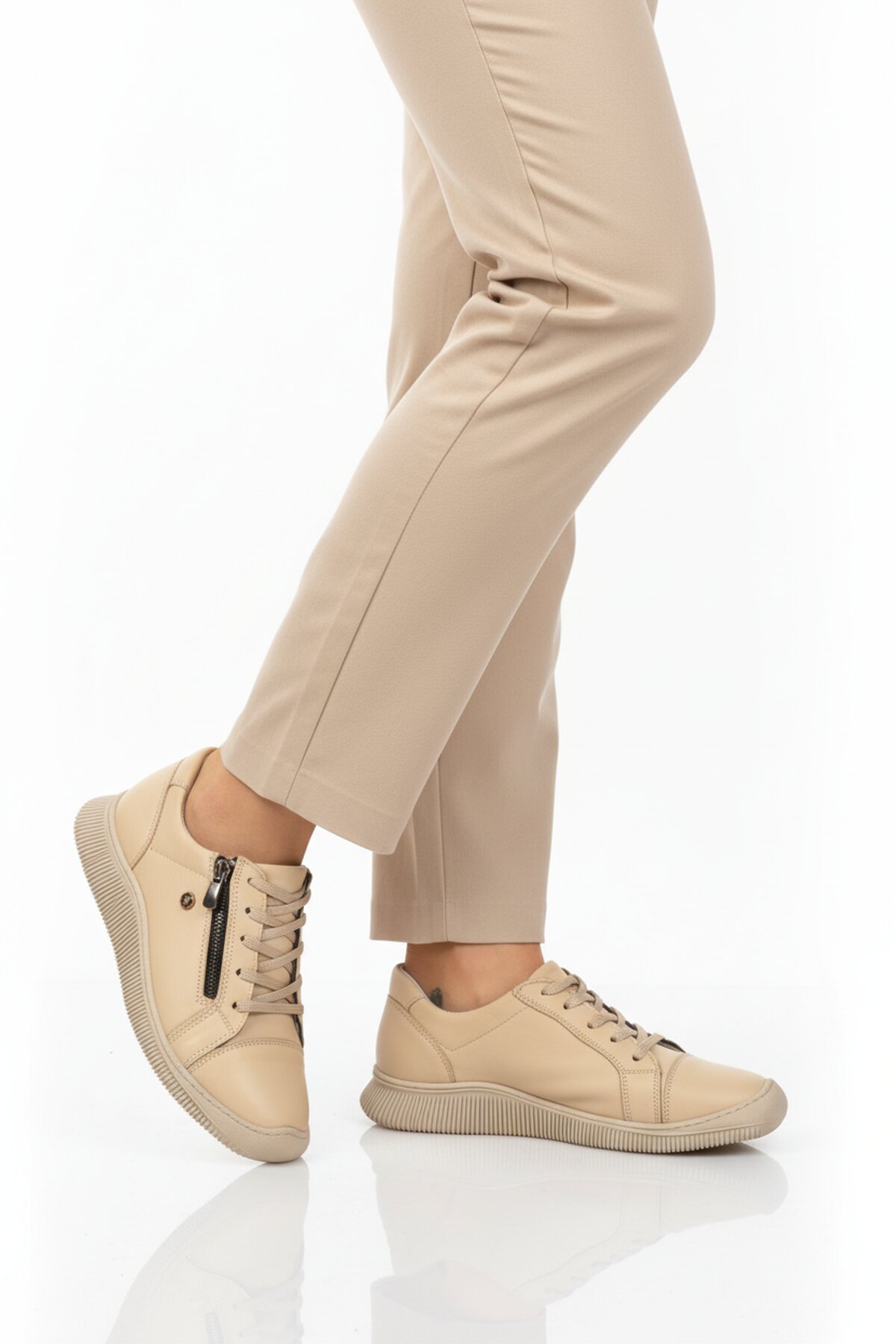 A Spor Bej A Spor Hakiki Deri Kadın Casual Ayakkabı