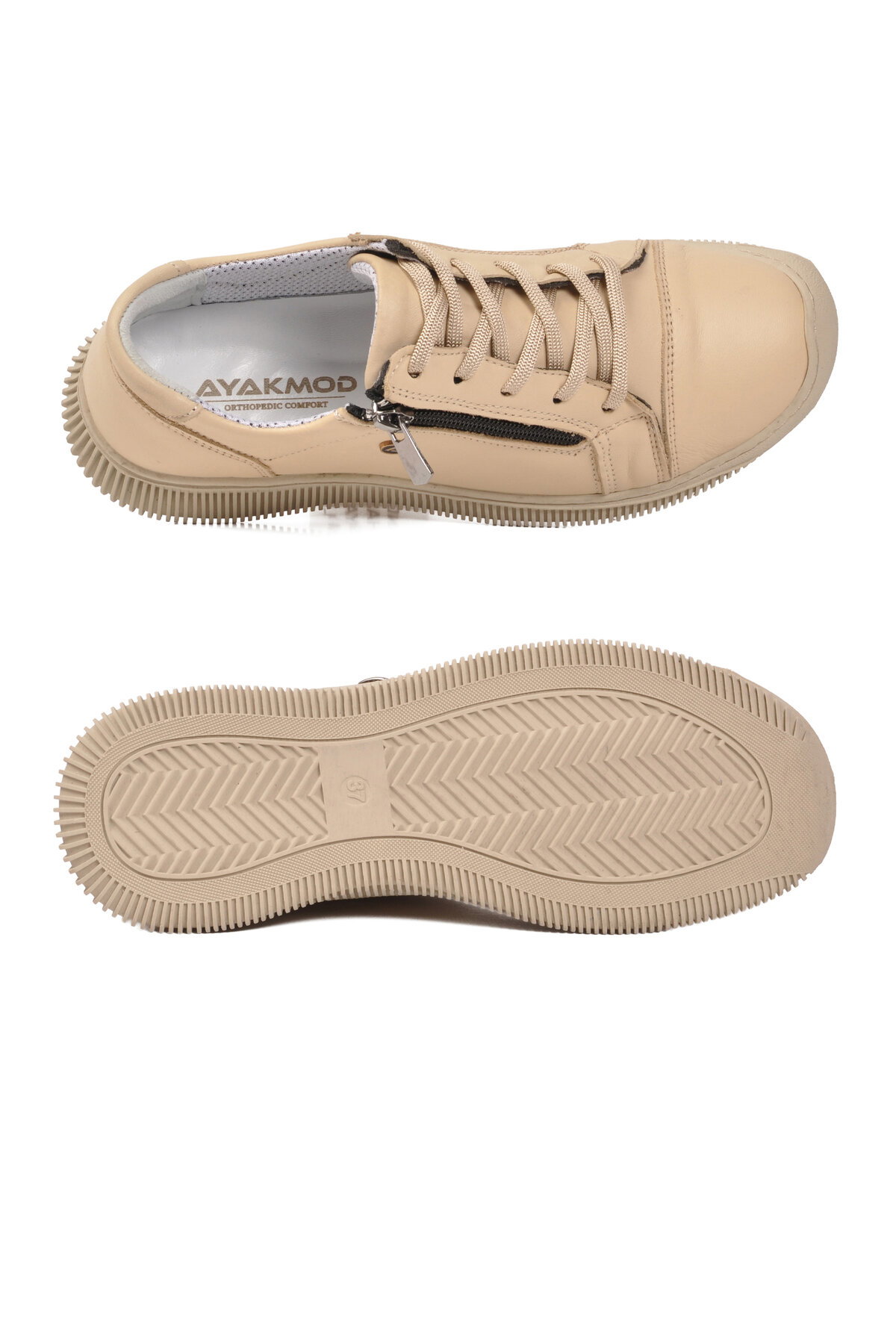 A Spor Bej A Spor Hakiki Deri Kadın Casual Ayakkabı