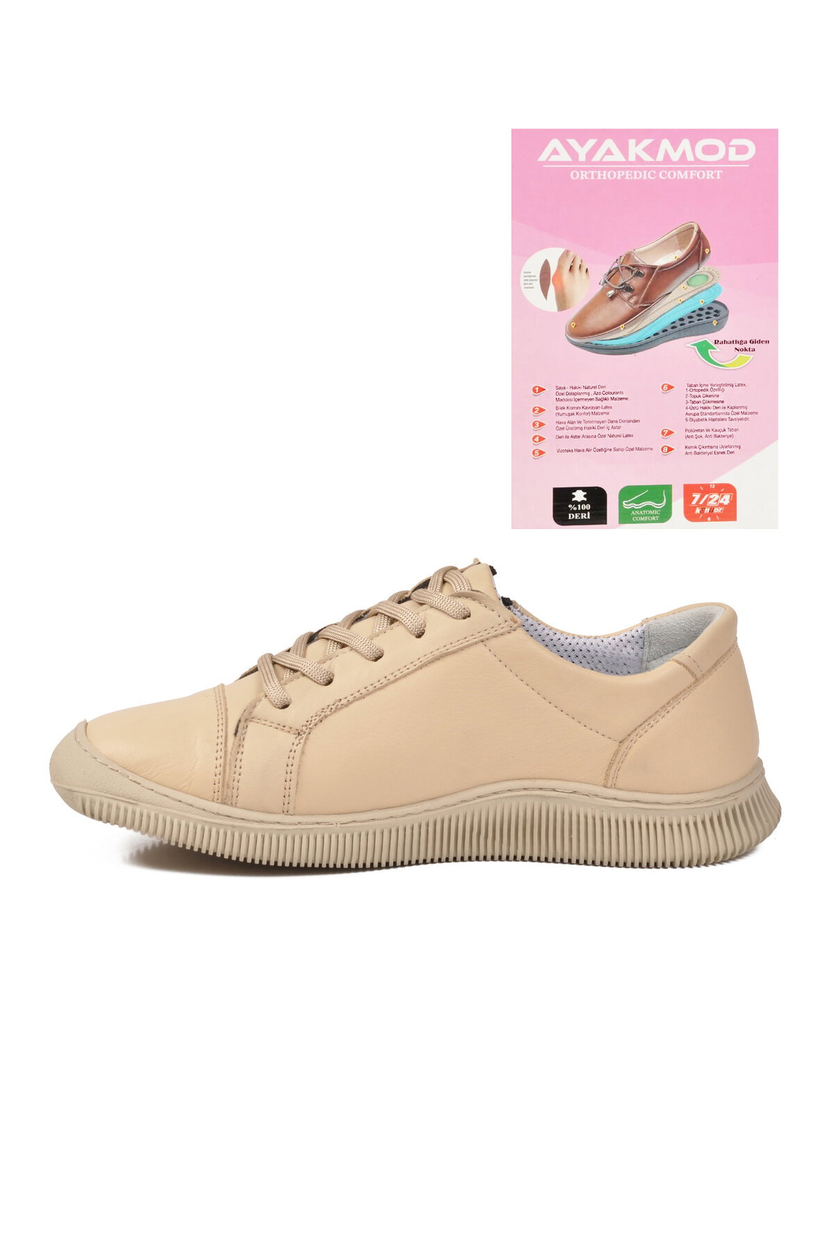 A Spor Bej A Spor Hakiki Deri Kadın Casual Ayakkabı