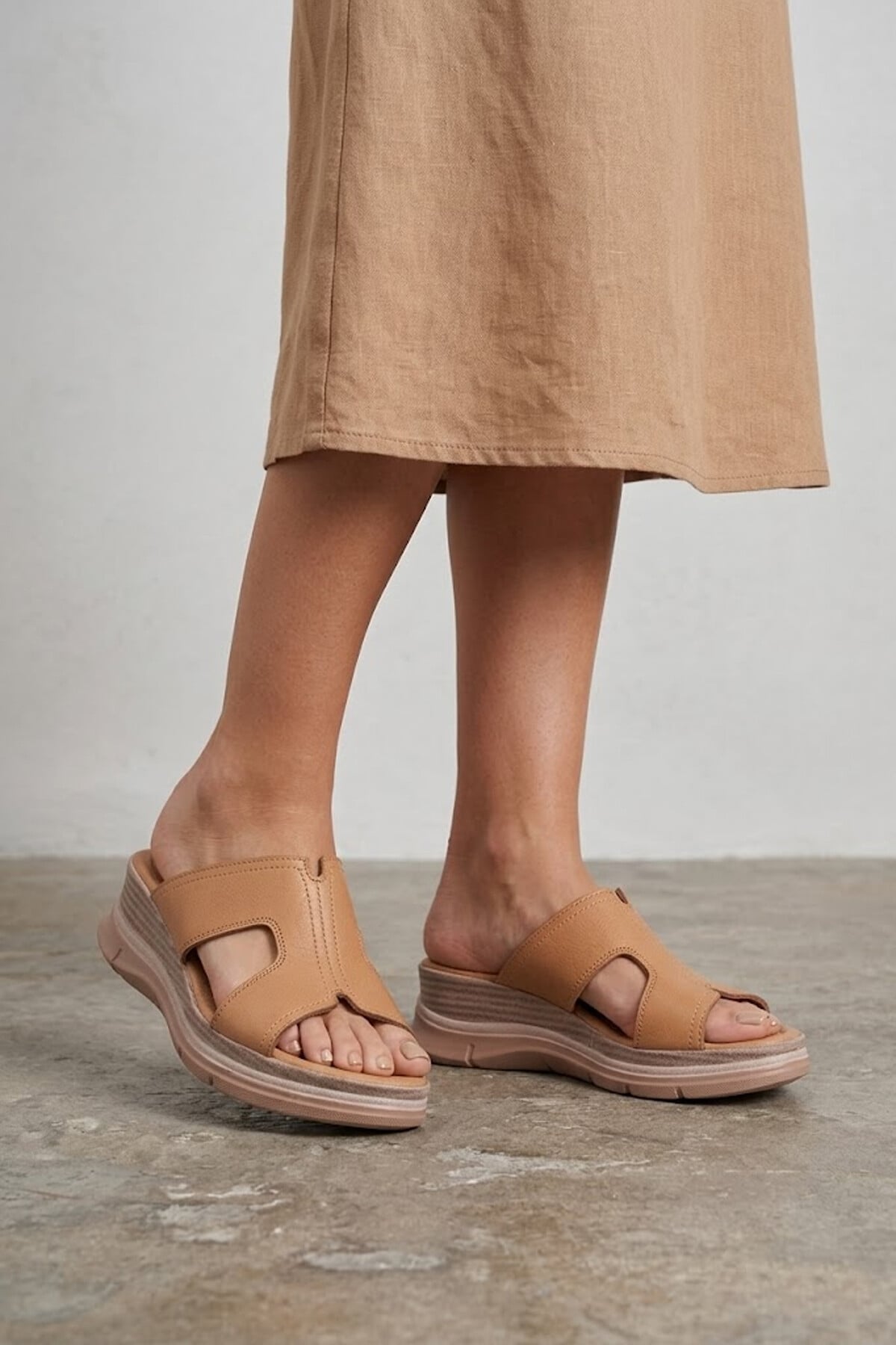 Ayakkabı Fuarı Yeşil Ayakkabı Fuarı Fuari Elit KOC2565 Kadın Hakiki Deri Düz Terlik