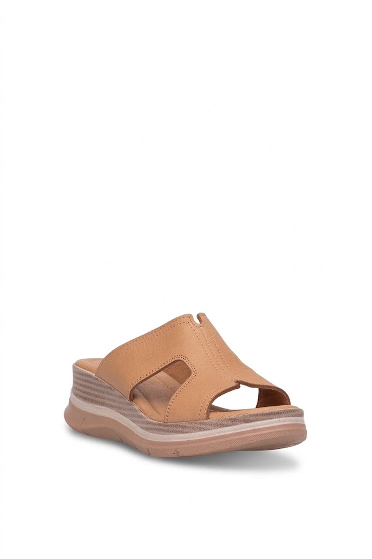 Ayakkabı Fuarı Yeşil Ayakkabı Fuarı Fuari Elit KOC2565 Kadın Hakiki Deri Düz Terlik