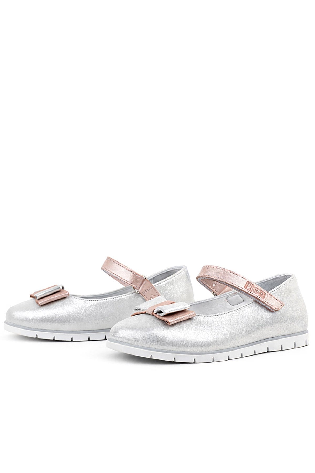 Rakerplus Gümüş Rakerplus Hakiki Deri Pixel Pudra Kız Çocuk Babet Ayakkabı
