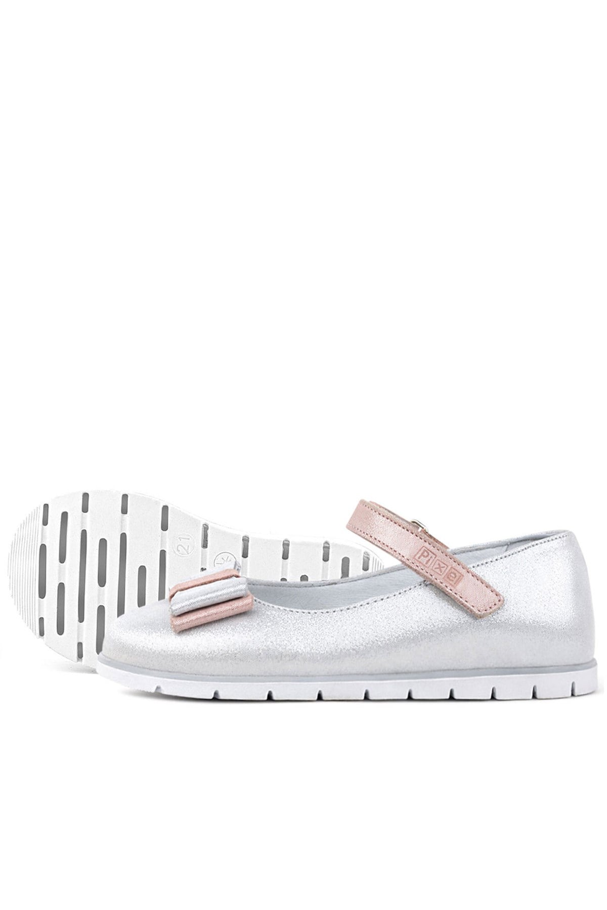 Rakerplus Gümüş Rakerplus Hakiki Deri Pixel Pudra Kız Çocuk Babet Ayakkabı