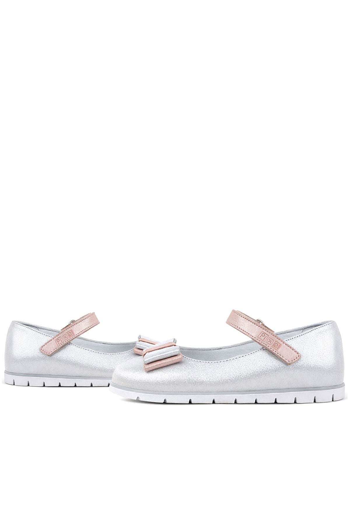 Rakerplus Gümüş Rakerplus Hakiki Deri Pixel Pudra Kız Çocuk Babet Ayakkabı